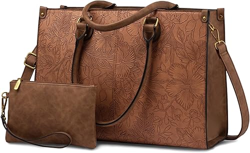 Miniatura 18 de LOVEVOOK Bolsa de mano para laptop para mujer, 15.6 pulgadas de gran capacidad, de cuero vintage, bolsa de trabajo para computadora, bolso de hombro