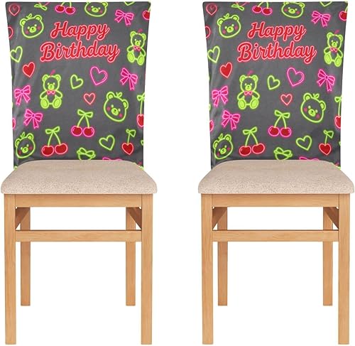 Birthday Bear Dark Green and Red Chair Covers for Party Removable for Home, Restaurant, Banquet Set of 2 Decorations Banquet Chair Covers