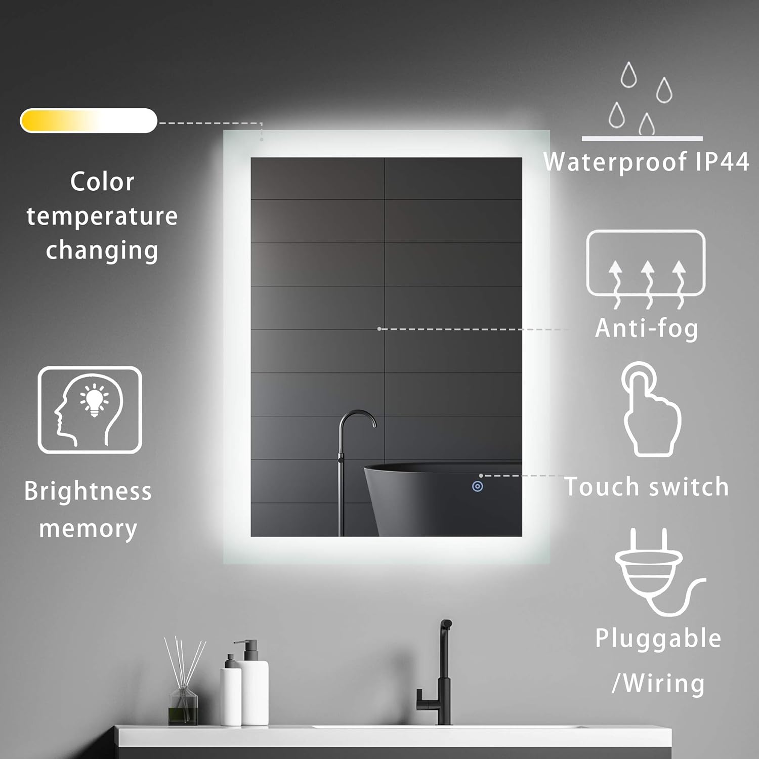 Best Deal Cheap 🛒 MIRPLUS 32 x 24 inch LED Bathroom Mirror Wall Mounted Vanity Mirror with Lights Anti-Fog Dimmable Smart Mirror Bathroom Makeup Mirror with Touch Switch (Horizontal & Vertical)