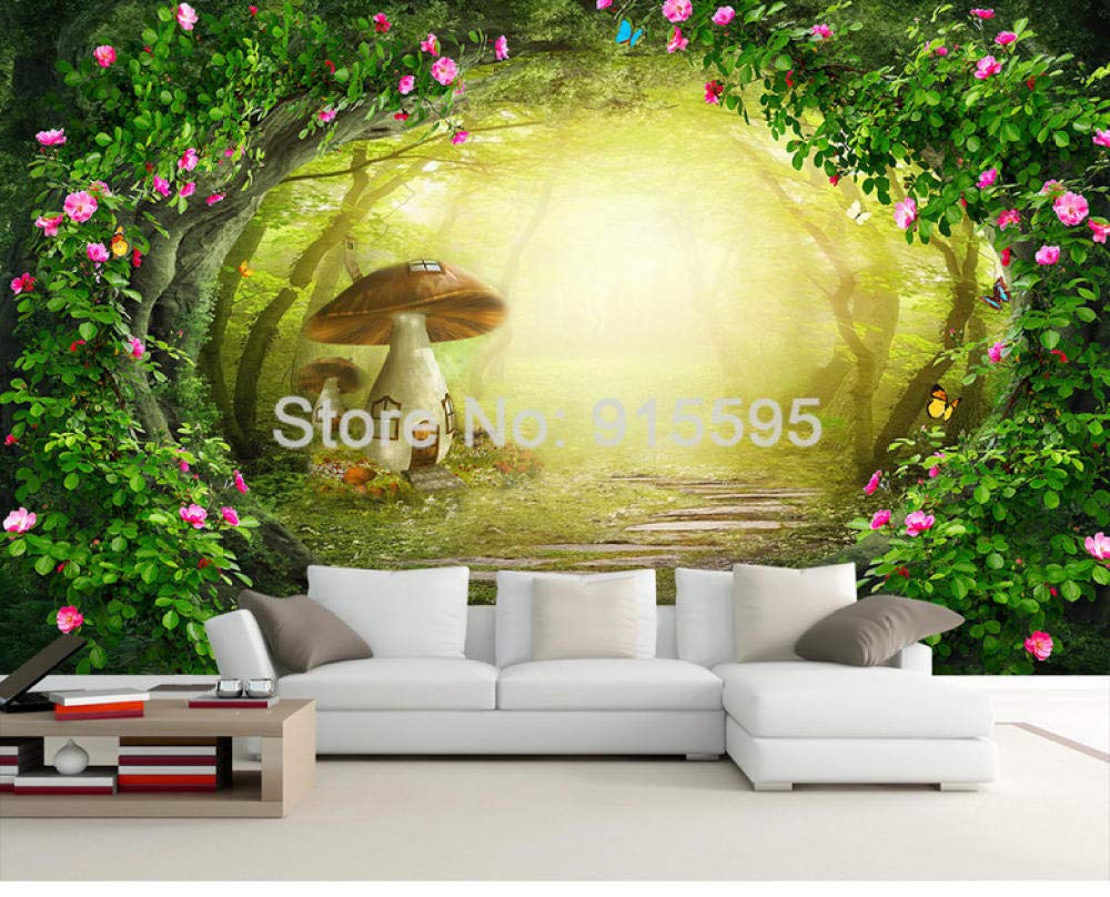 Papier peint poétique forêt et fleurs fresque murale salon 200x140