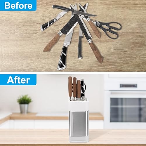 Miniatura 5 de RedCall Soporte universal para cuchillos de cocina, bloque de cuchillos universal de acero inoxidable para encimera de cocina, organizador de