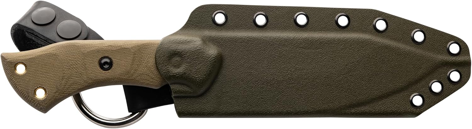 Tops Knives Tundra Wolf Full Tang Fixed Blade- OD Green Kydex Sheath w/Leather Dangler (Green Canvas Micarta Handle)