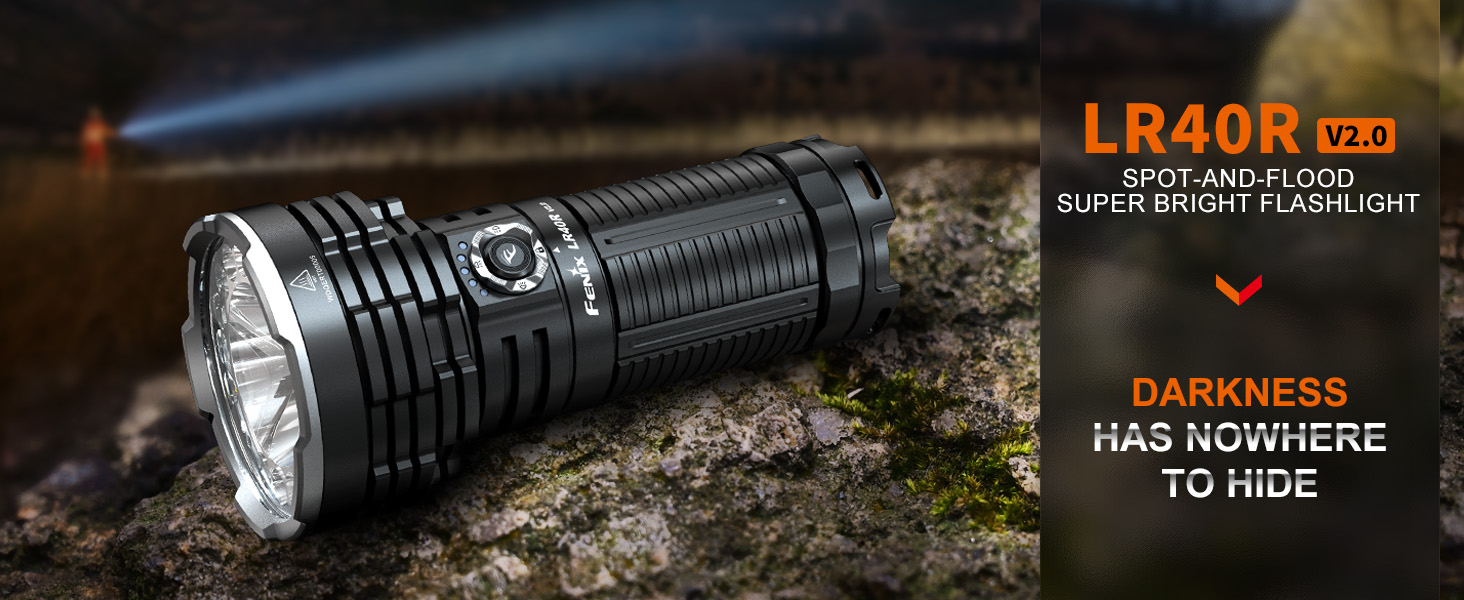 Fenix LR40R V2.0 15,000 Lumen Super Bright Flashlight, USB-C Fast Charging Rechargeable Long Throw Searchlight with Floodlight and Spotlight and Organizer