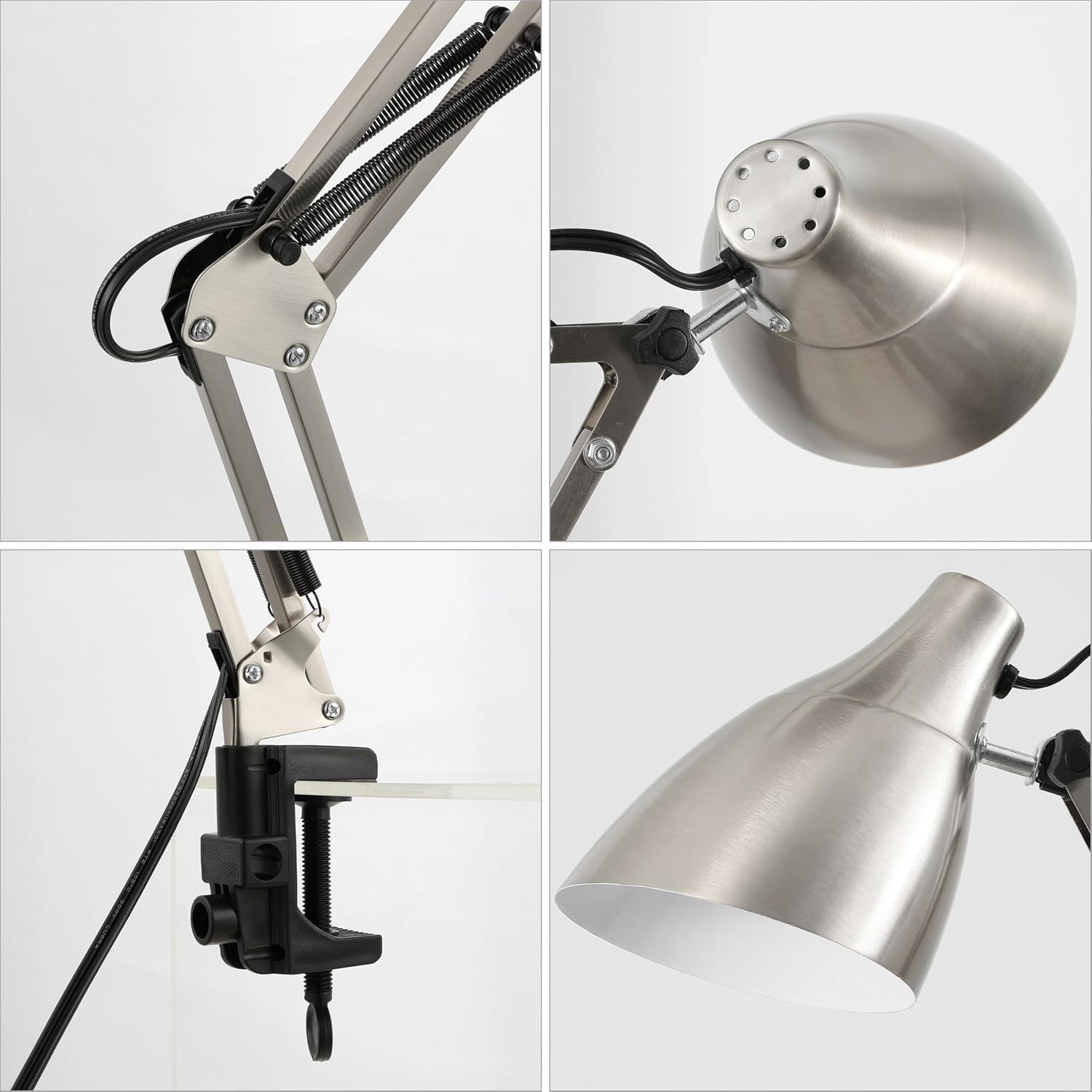 JONATHAN Y 28.5" Nickel Odile Industrial Adjustable Clamp-On LED Task Lamp with Metal Shade, Vintage Articulated Desk Lamp for Home Office Studio, LED Bulb Included (JYL7125B)