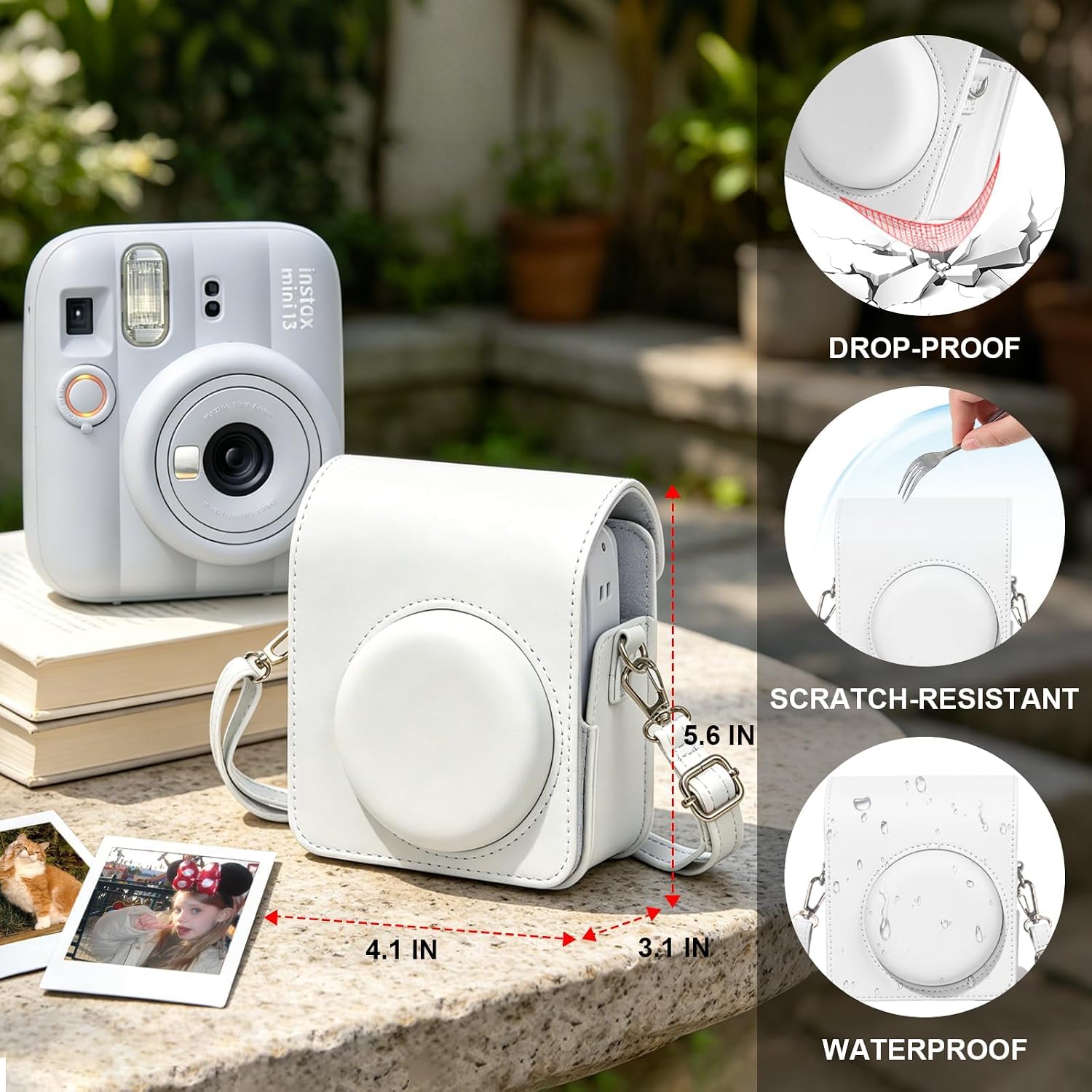 Kit de iniciación de cámara instantánea Mini 13 para Fuji Instax Mini 13, color blanco arcilla, incluye mini película instantánea 20 fotos, funda de piel sintética a juego y álbum de fotos para Instax
