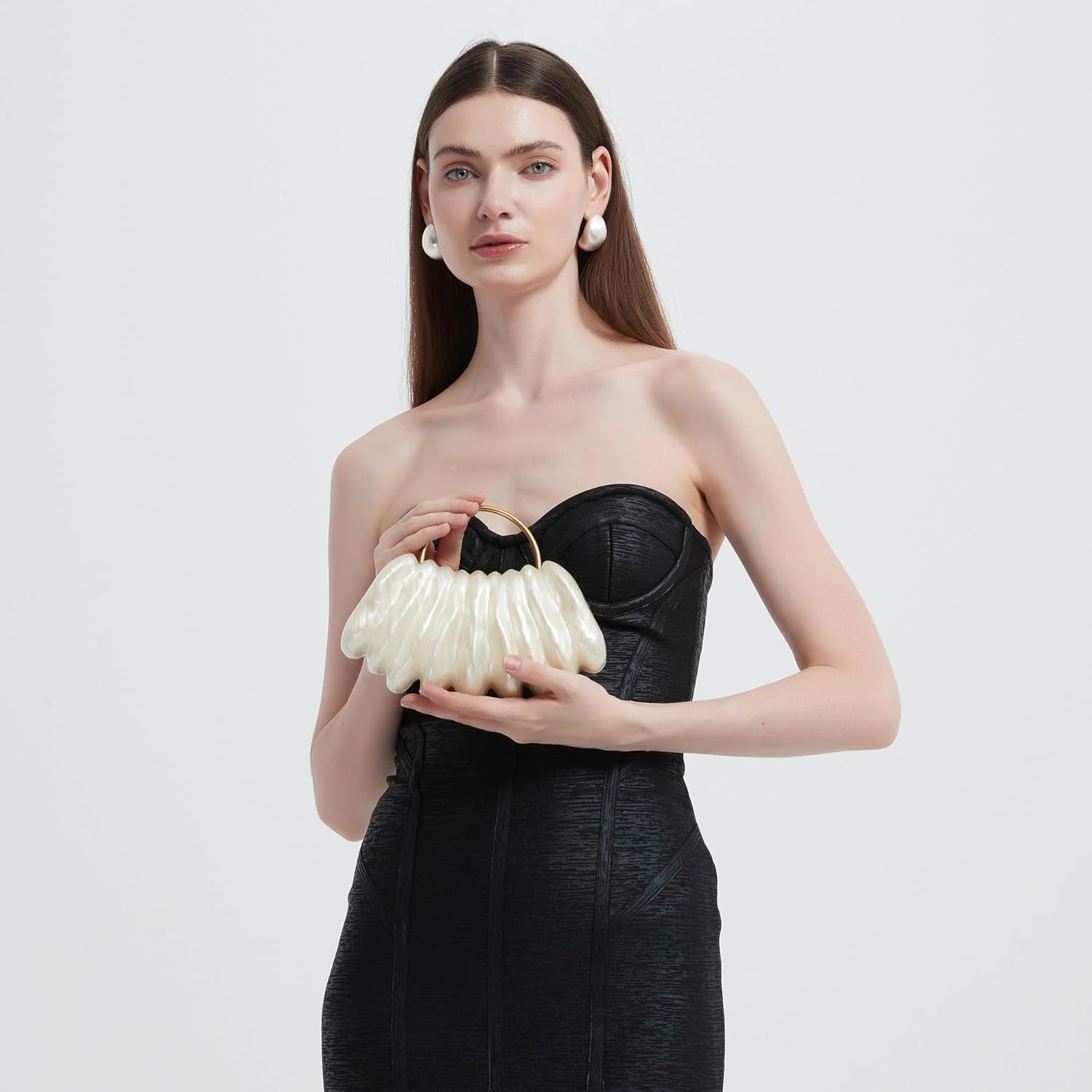 Women Acrylic Shell Shaped Clutch Luxury Marble Acrylic Evening Handbag Unique Chain Shoulder Bag Wedding Party Purses - Image 2