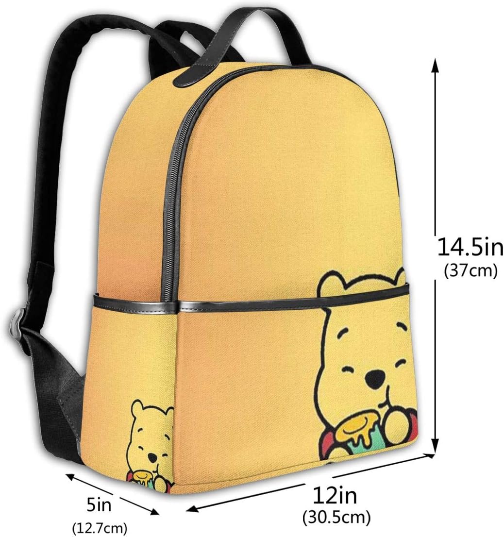 Classic School Backpack Winnie The Pooh Unisex College Schoolbag Travel Bookbag Black