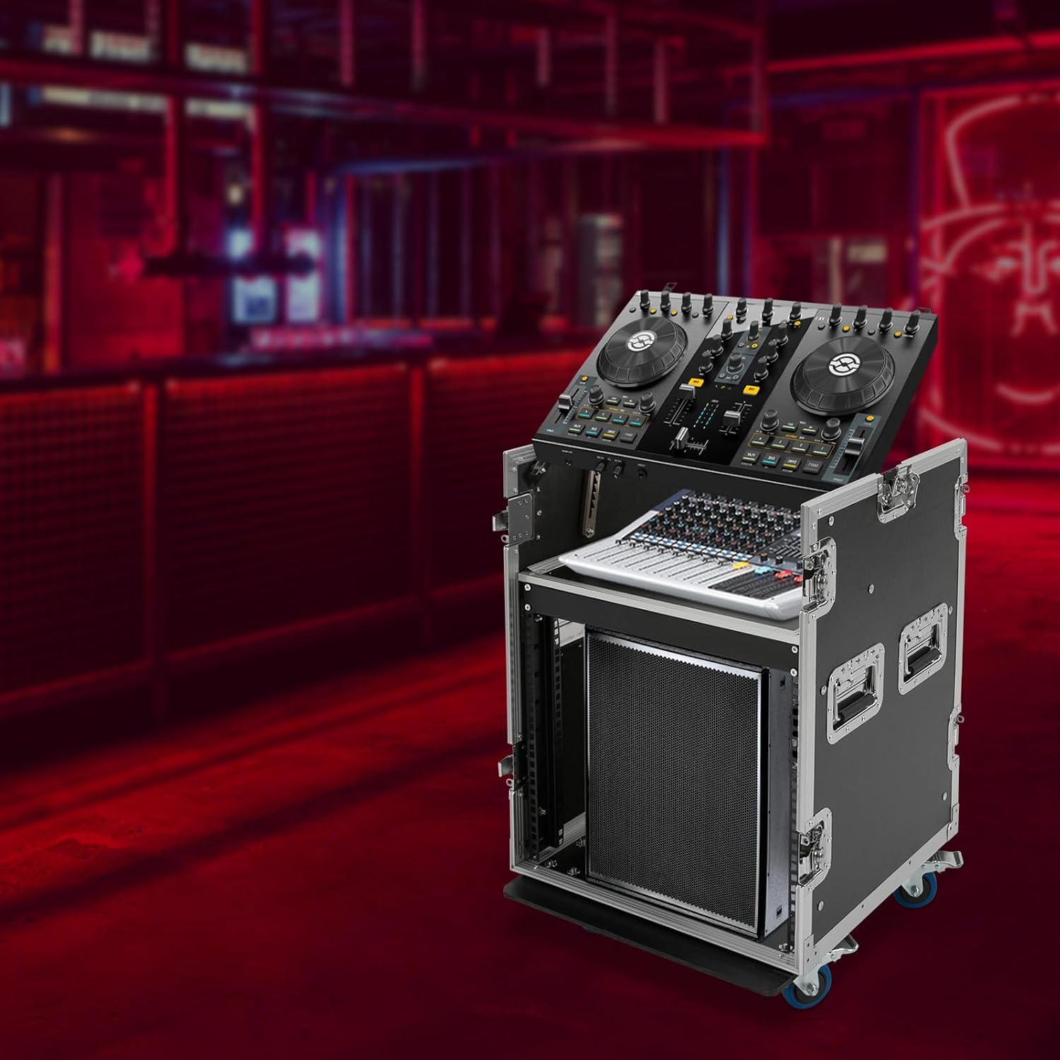 10U PA DJ Rack Case,Audio Rack/Road ATA Case with 4 Wheels,Recording Studio Racks Up to 66.19LB for Studios, Home Theatres, KTV