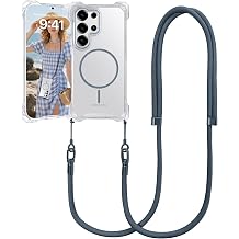 Magnetic for Samsung Galaxy S24 Ultra Case with Strap, Clear Drop Protection Case Compatible with MagSafe, Shockproof Protective Transparent Cover with Lanyard Crossbody for S24 Ultra