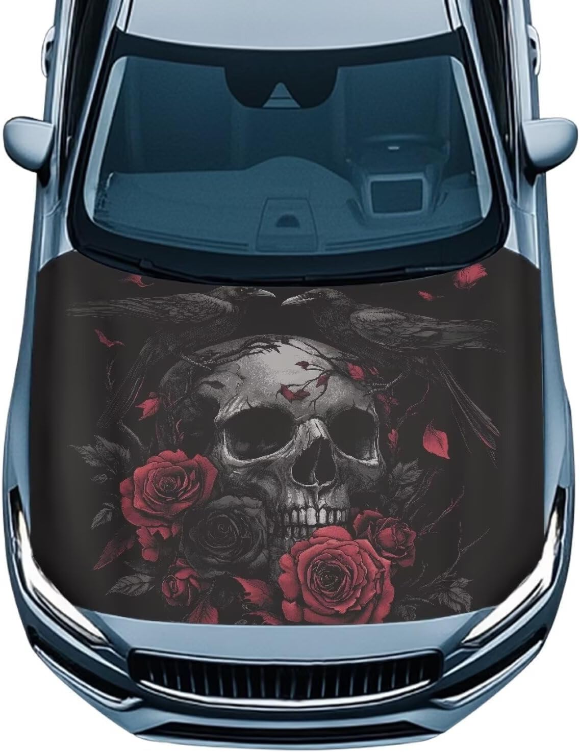 Raven Skull Universal Car Hood Cover Wrap Removable 59.05"x39.37" Inch Hood Protector with Elastic Bottom Automotive Exterior Accessories Fits Most Sedans SUV Trucks