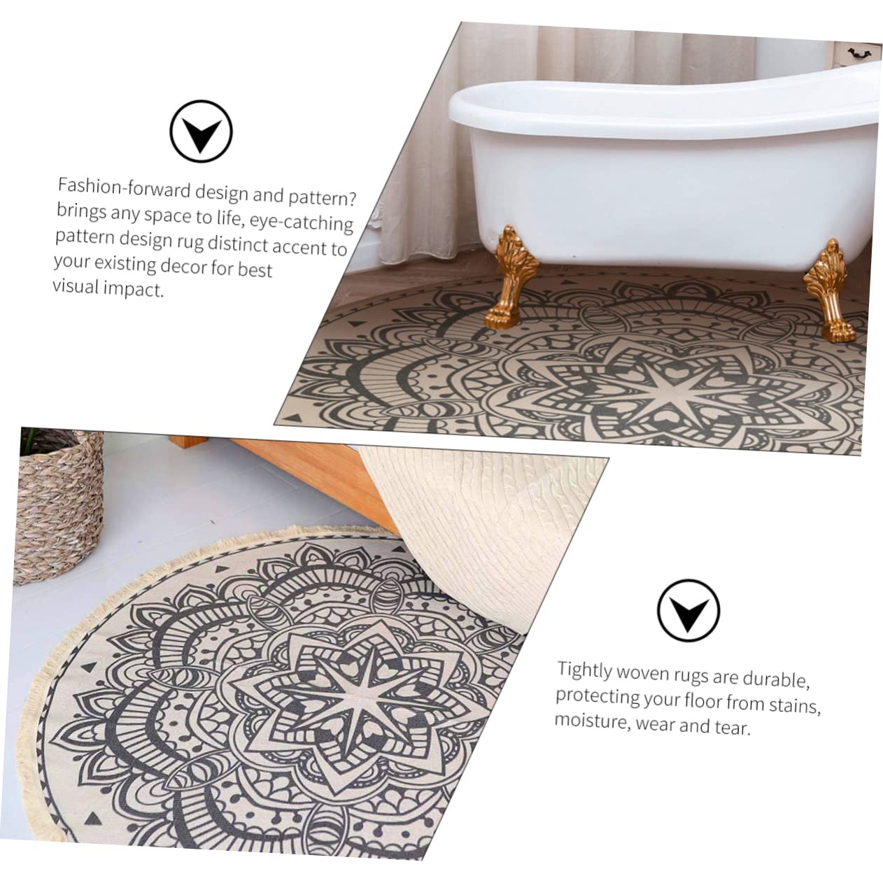 ORFOFE Runder Quasten Boho Teppich Polyester Baumwolle