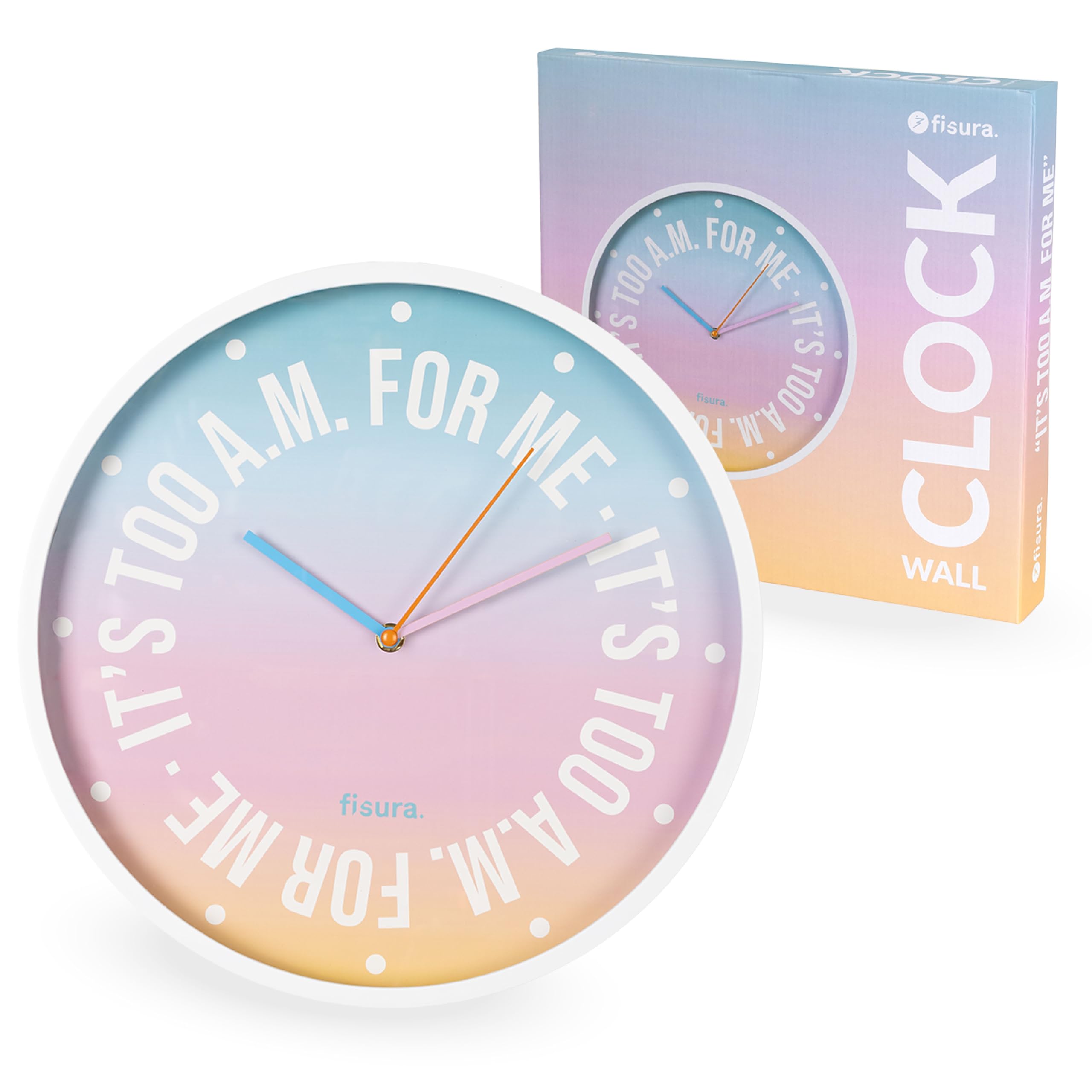 Fisura – Original Wall Clock "It´s too a.m". Silent Wall Clocks for Living room, Kitchen, Office, Bedroom. Modern Design in Gradient colour, 35cm. Requires 1 AA Battery (Not Included)