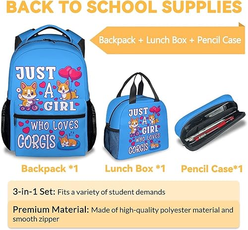 Miniatura 3 de Linda mochila Corgi, mochila escolar de 16 pulgadas con correas ajustables, duradera, ligera, mochila escolar