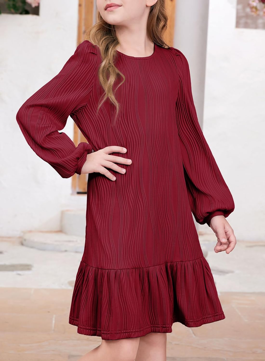 blibean Teen Girls Fall Dresses Kids Long Sleeve Boho Dress Size 6-15 Years - Image 3