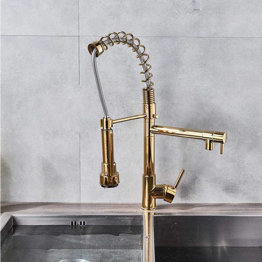 Rubinetto da Cucina con Molla in Oro Nichel Spazzolato, doccetta Laterale Estraibile, Maniglia Singola, Rubinetto per lavello, Rubinetto da Cucina Girevole a 360°