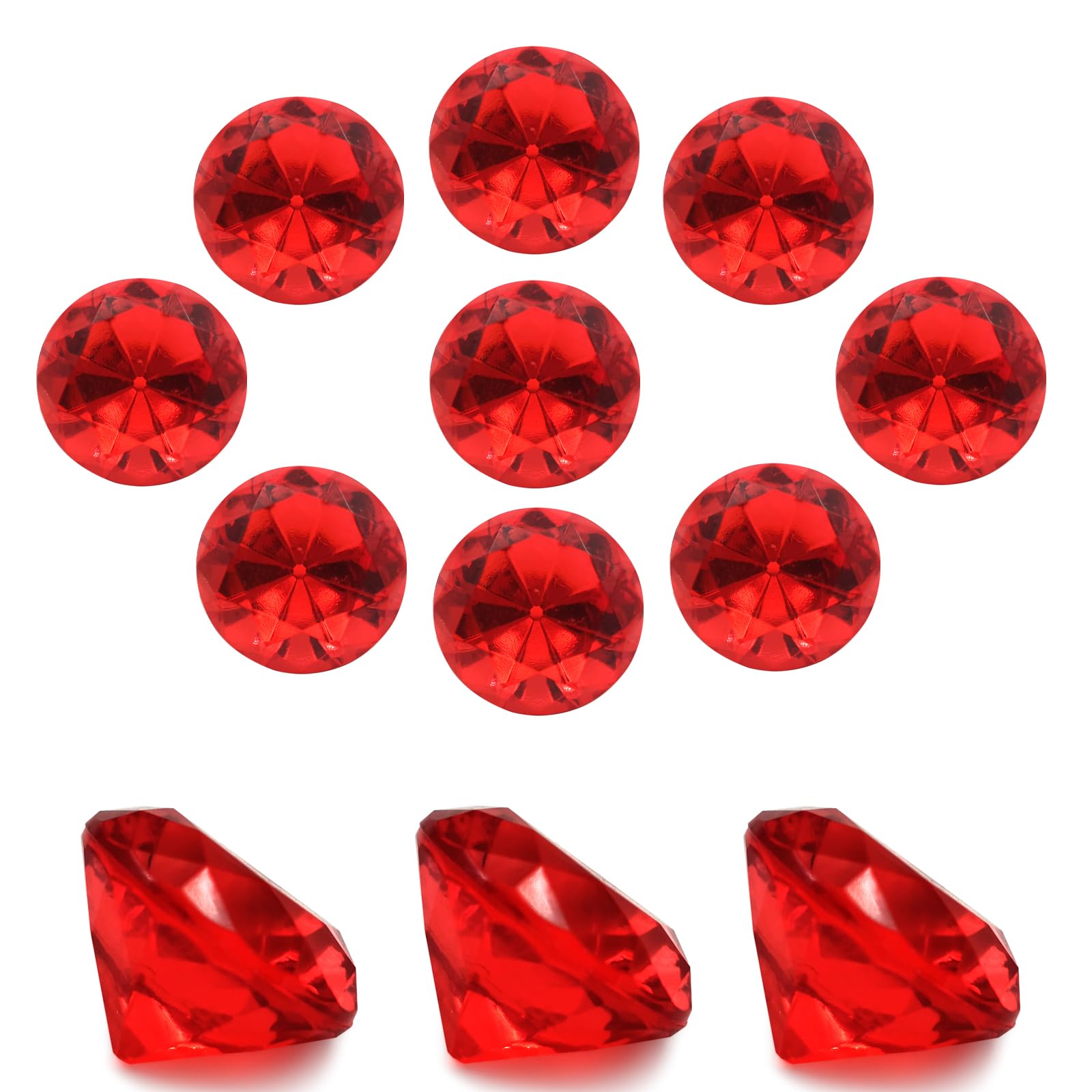 100Pcs Clear Acrylic Diamonds 25mm Wedding Table Scatters Gemstones Confetti for Vase Fillers,Floral Decor,Bridal Shower Decorations,Home Centerpieces,Candle Display (Red)