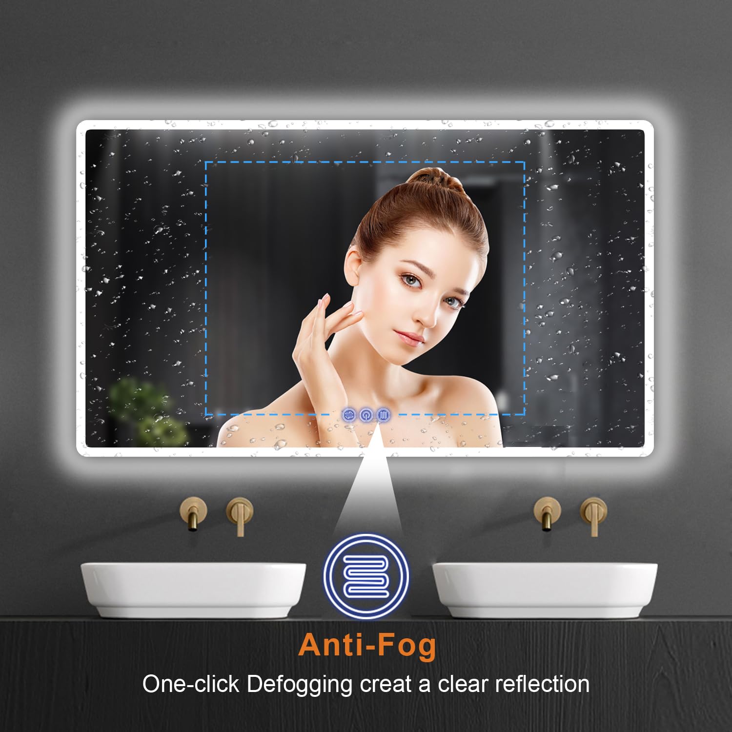 baklon Specchio da bagno con illuminazione, 120 x 70 cm, specchio da parete e interruttore touch, IP65 LED con funzione di memoria, 3 temperature di colore, orizzontale/verticale, vetro temperato HD