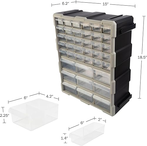 Miniatura 2 de Stalwart Organizador de piezas pequeñas de 39 cajones, color negro