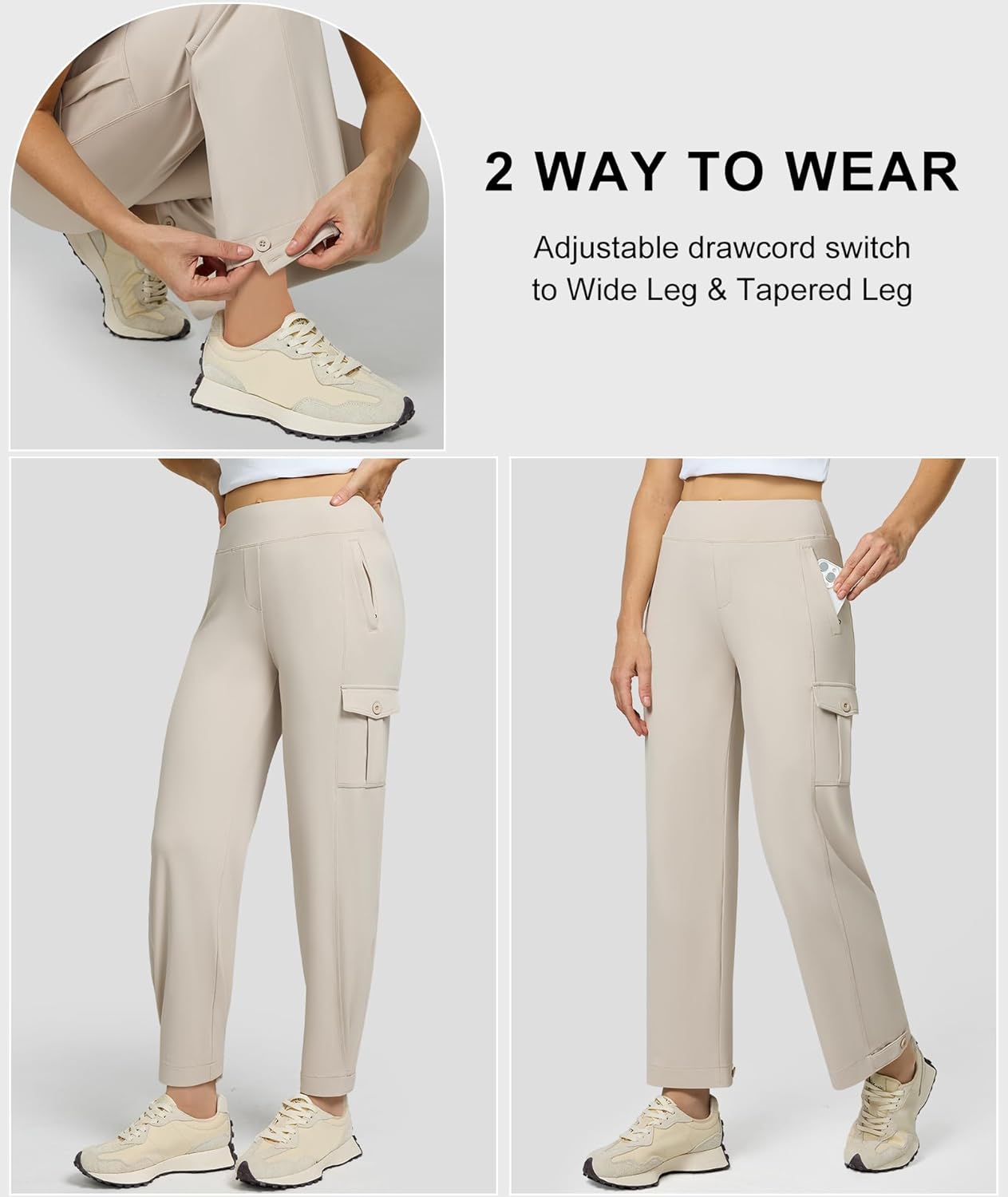 Casei Womens Cargo Pants, Wide Leg Yoga Pants High Waist Stretch Casual Pants with Pockets Business Travel Work - Image 5