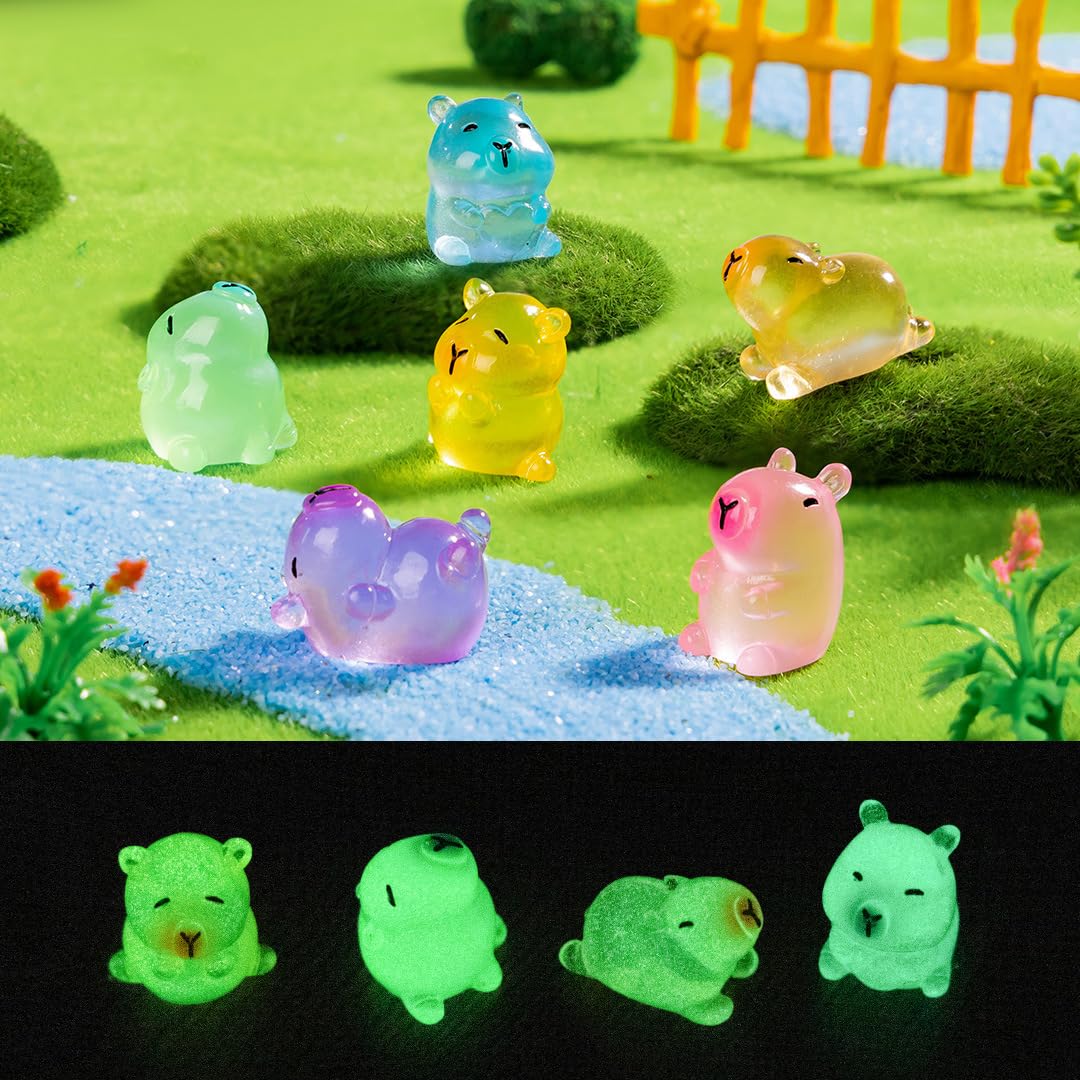 32 Pcs Mini Capybara Resin Figurines Glow in The Dark Tiny Animal Statues for Fairy Garden Aquarium Terrarium Desk Car Dashboard Office Home Shelf Decor Micro Landscape DIY Supplies Cute - Image 3