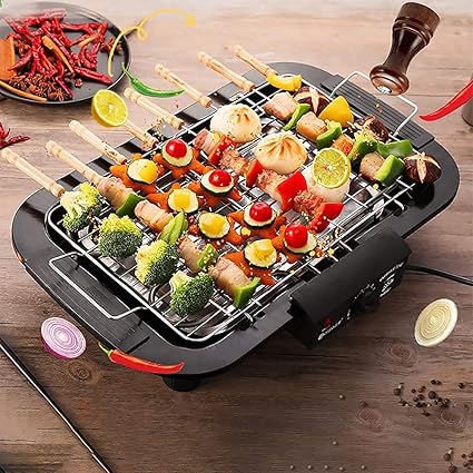 Deoxys Electric Barbeque Grill 2000W Tandoori Maker Indoor and Outdoor Grill, Non Stick, with 5 Temperature Adjustments, Portable Electric Grill, Non-Slip Feet(DE-13)