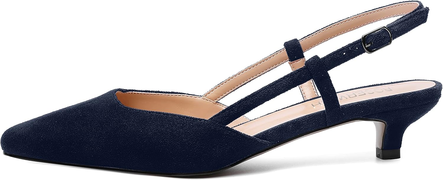 ROSERWISH Womens Cute Square Toe Slingback Suede Wedding Party Comfortable Kitten Low Heel Pumps Dress Shoes 1.5 Inch