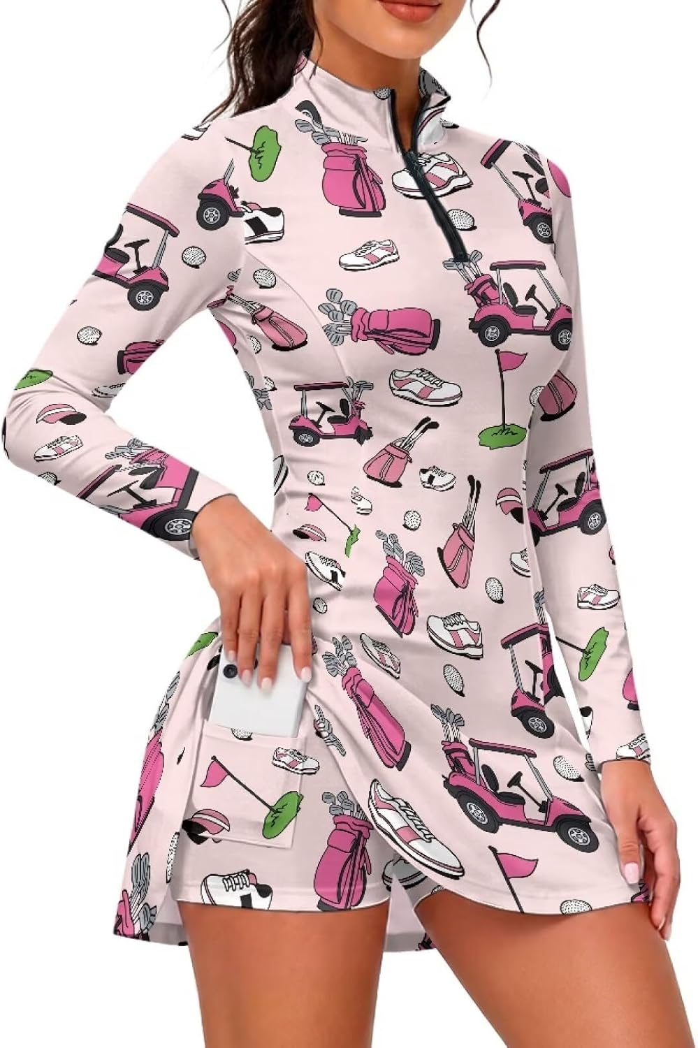 Womens Athletic Dress with Pockets Shorts Long Sleeve Fall Dress