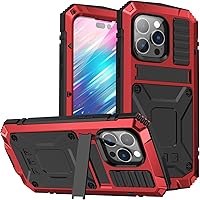 Vista 12 de Funda de metal para iPhone 14 5G con función atril, protector de pantalla integrado, funda de cámara resistente y militar, duradera, cuerpo