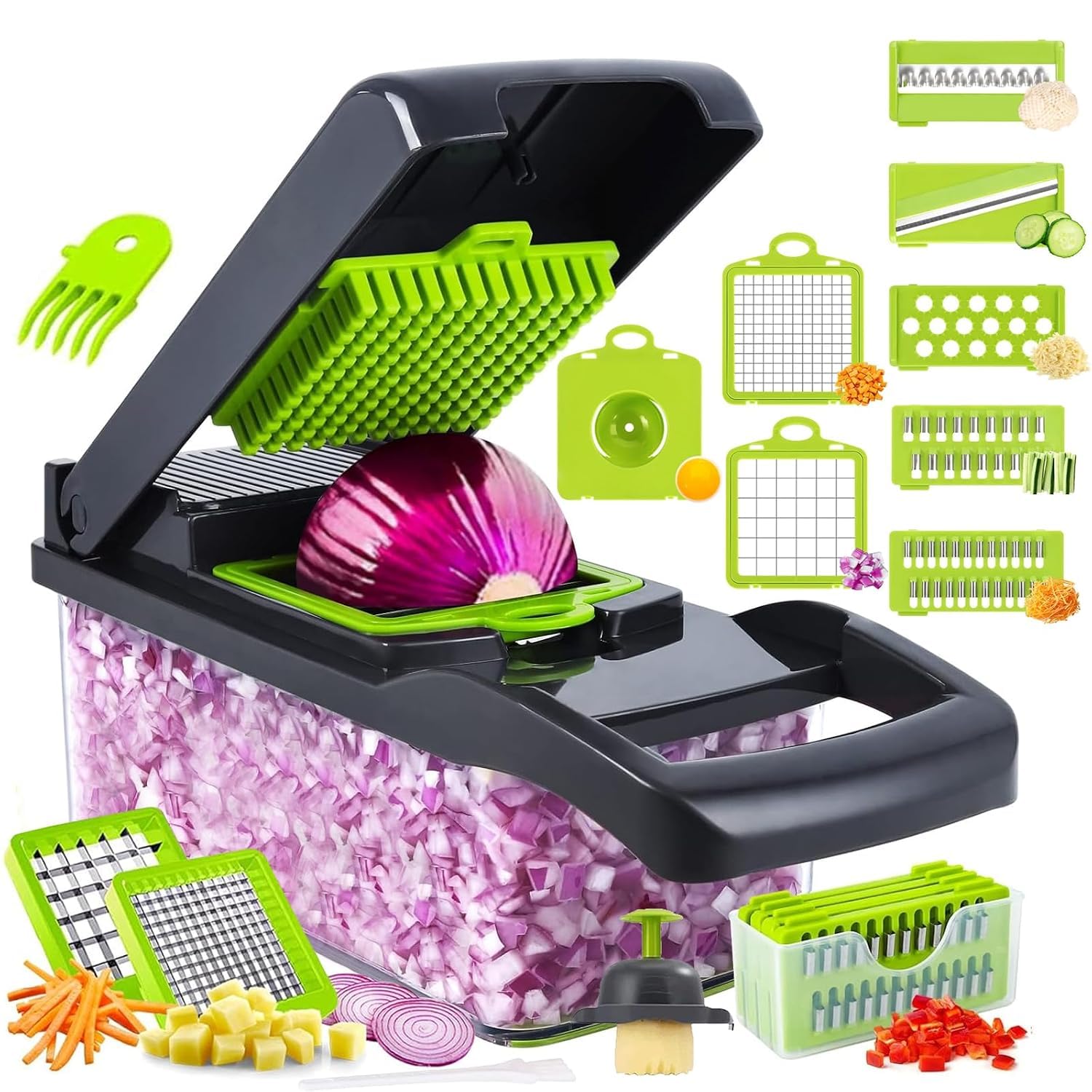 KRIKSHIV STYLE 16-in-1 Vegetable Chopper Green - Image 1