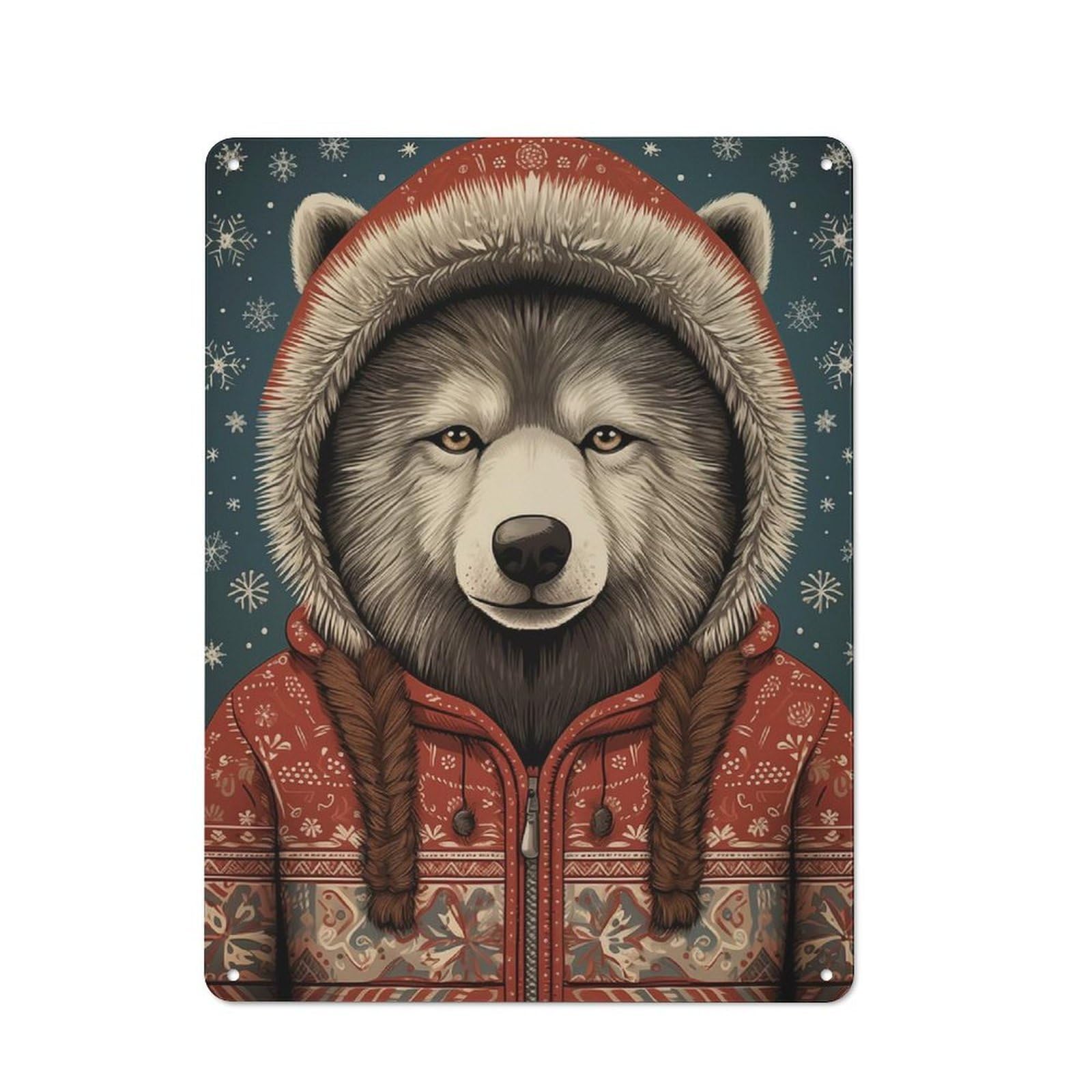 Junmoney Husky Dog Christmas Art Vintage Metal Plaque 40X30cm For Dining Room Or Kitchen, For Dining Room Decor Fans