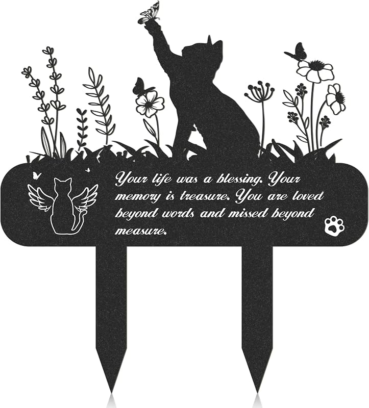Placa Memorial para Gatos em Metal com Estacas de Ferro, Design Recortado a Laser, 34,04 x 30,48 cm, Rngmsi