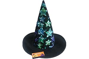 Halloween Witch Hat - Shimmering Reversible Sequin Starry Witch Hat for Adults