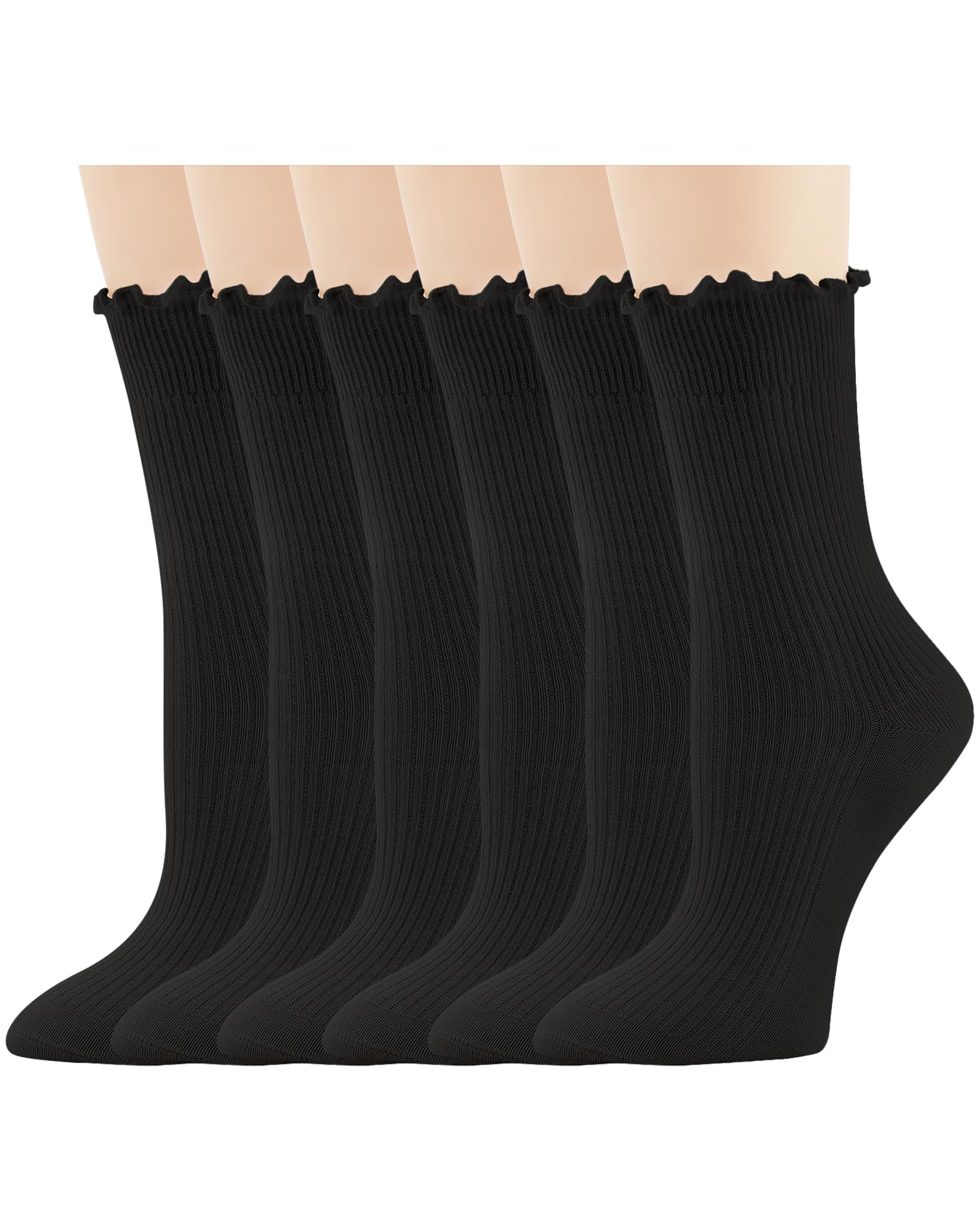 Yawlsow 6 Paar Rüschen Socken Damen,Baumwolle Söskchen mit Rüschen, Süße Bequeme Weiche Rüschensocken, Cute Ruffle Atmungsaktive Socken für Mädchen Frauen