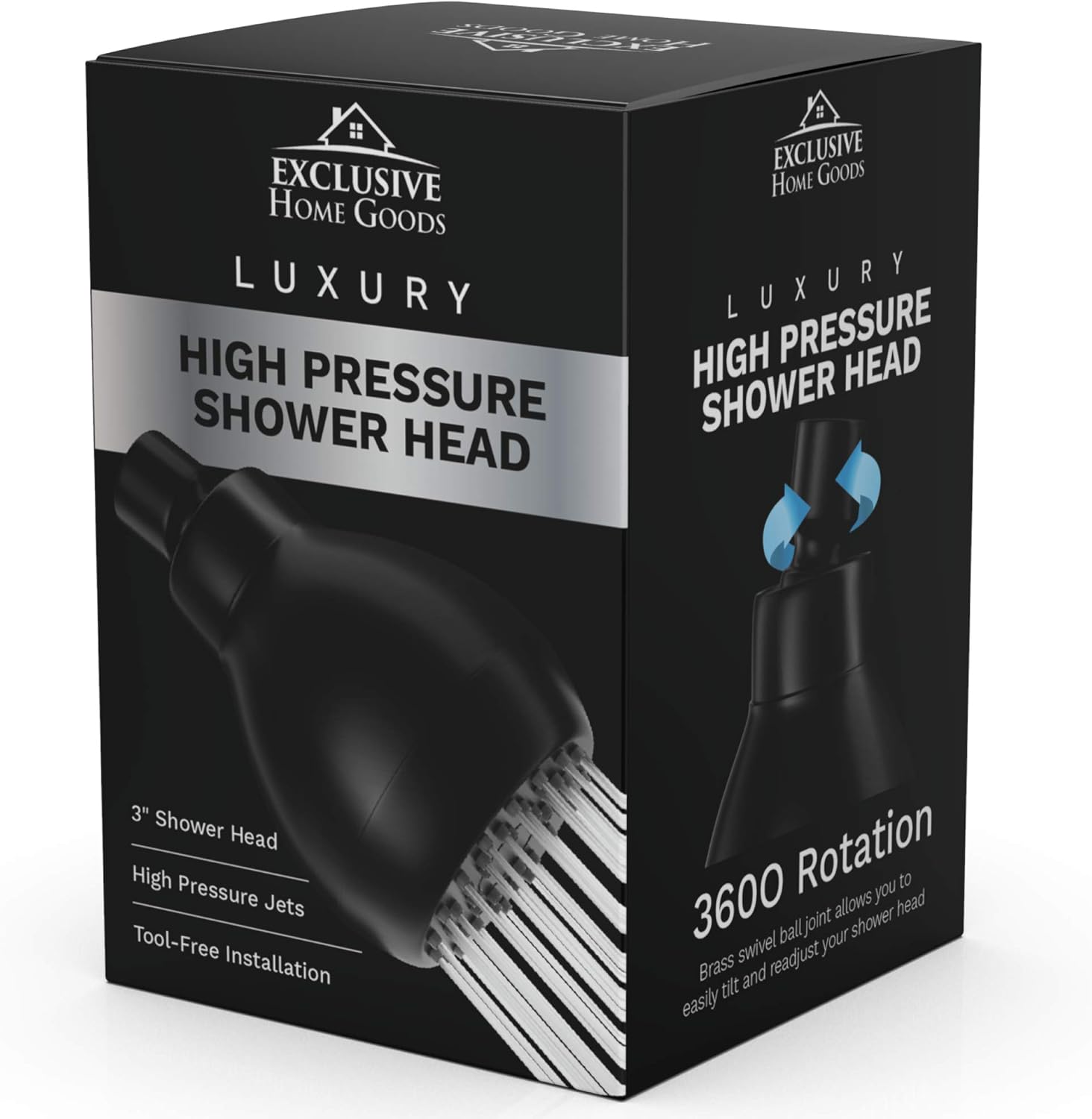 High Pressure Shower Head Matte Black - Powerful Deluxe Bathroom Showerhead with Strong Spray Stream and Small Silicone Nozzles - Universal Fit Works with High and Low Water Flow Showers-2.5 GPM
