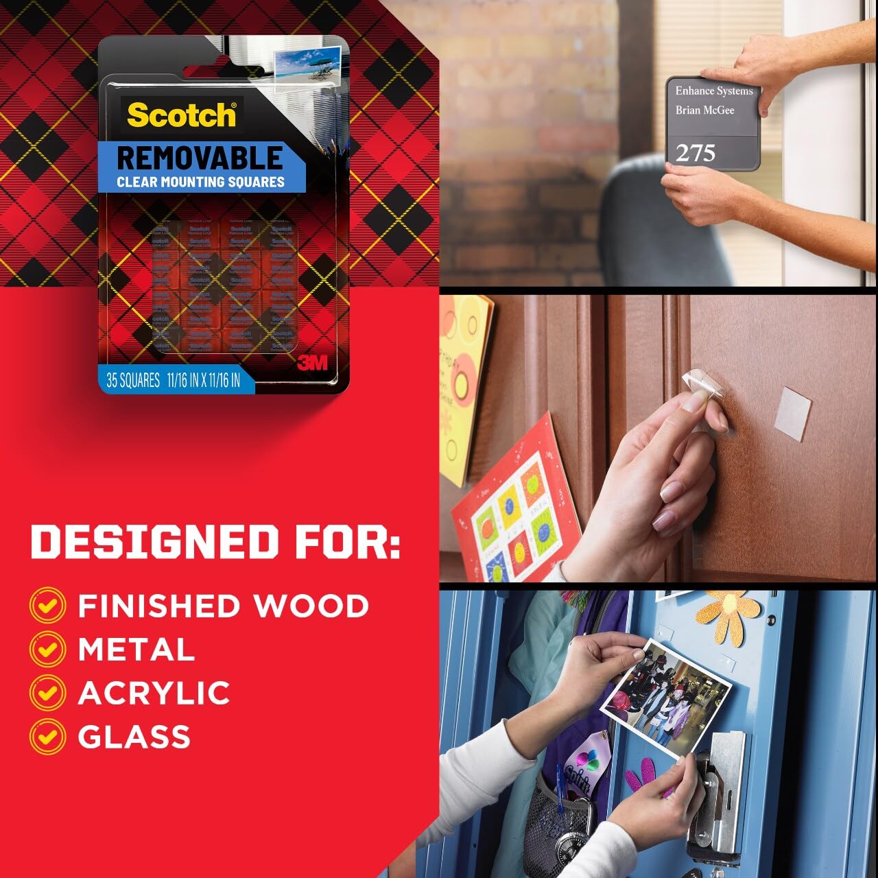 Scotch 859 Removable Clear Mounting Squares, 11/16" x 11/16", Double-Sided Adhesive, 35 Tabs/Pack, 4-Pack (Total 140 Tabs) - Image 5