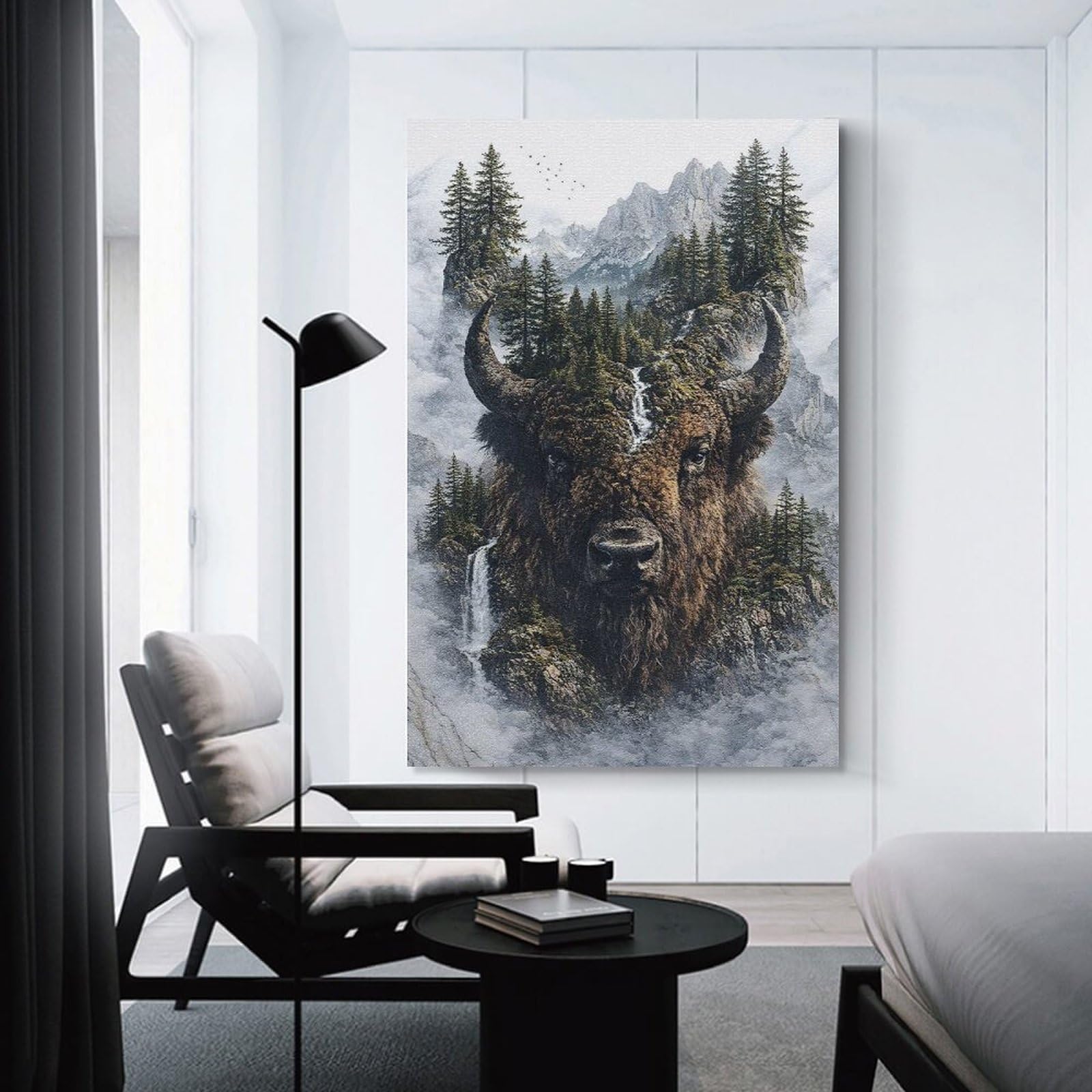 Junmoney Bison The Majestic Defender of Nature’s Domain Canvas Art Print, 24x36inch(60x90cm), for Hallway, Bedroom Or Modern Interiors, A Wall Art Gift for Fresh Interiors