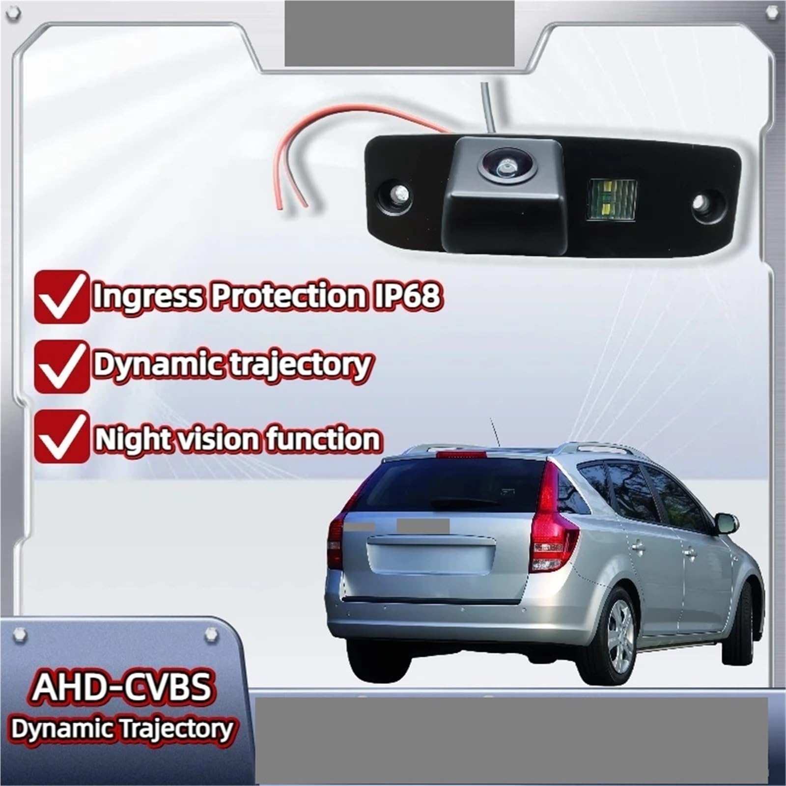 Cámara Trasera Coche para Kia para Ceed Y SW 2006-2012 con Visión Nocturna CCDBackup Vista Estacionamiento Cámara Trasera HD Ojo Pez Reverso(CCD Ruler Line)