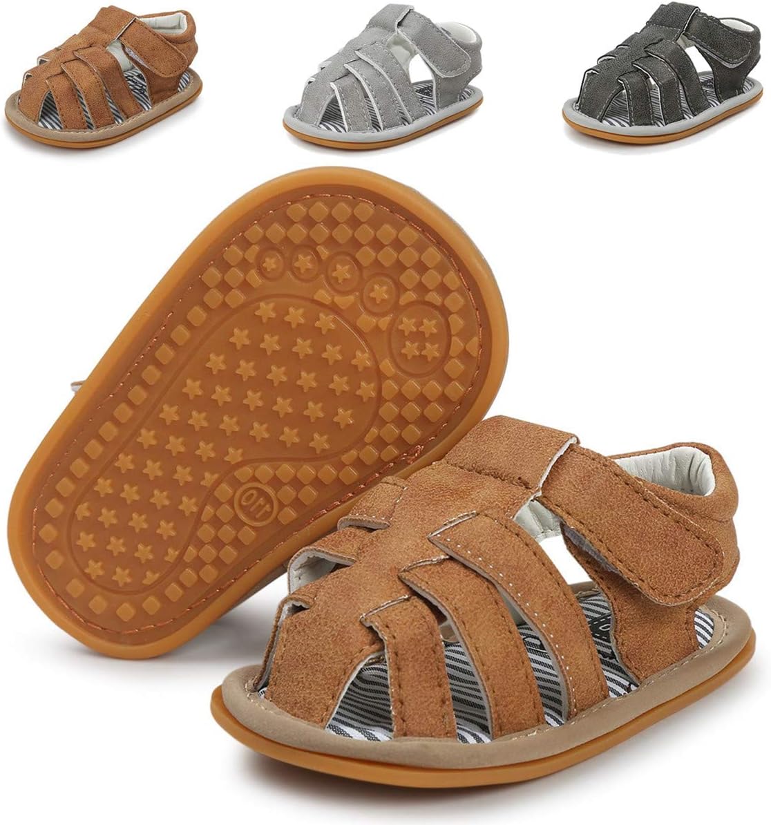Infant Baby Boys Girls Summer Sandals Non-Slip Soft Sole Toddler First Walker Cirb Shoes(0-18 Months) (0-6 Months M US Infant,A-Brown Baby Boy Sandals