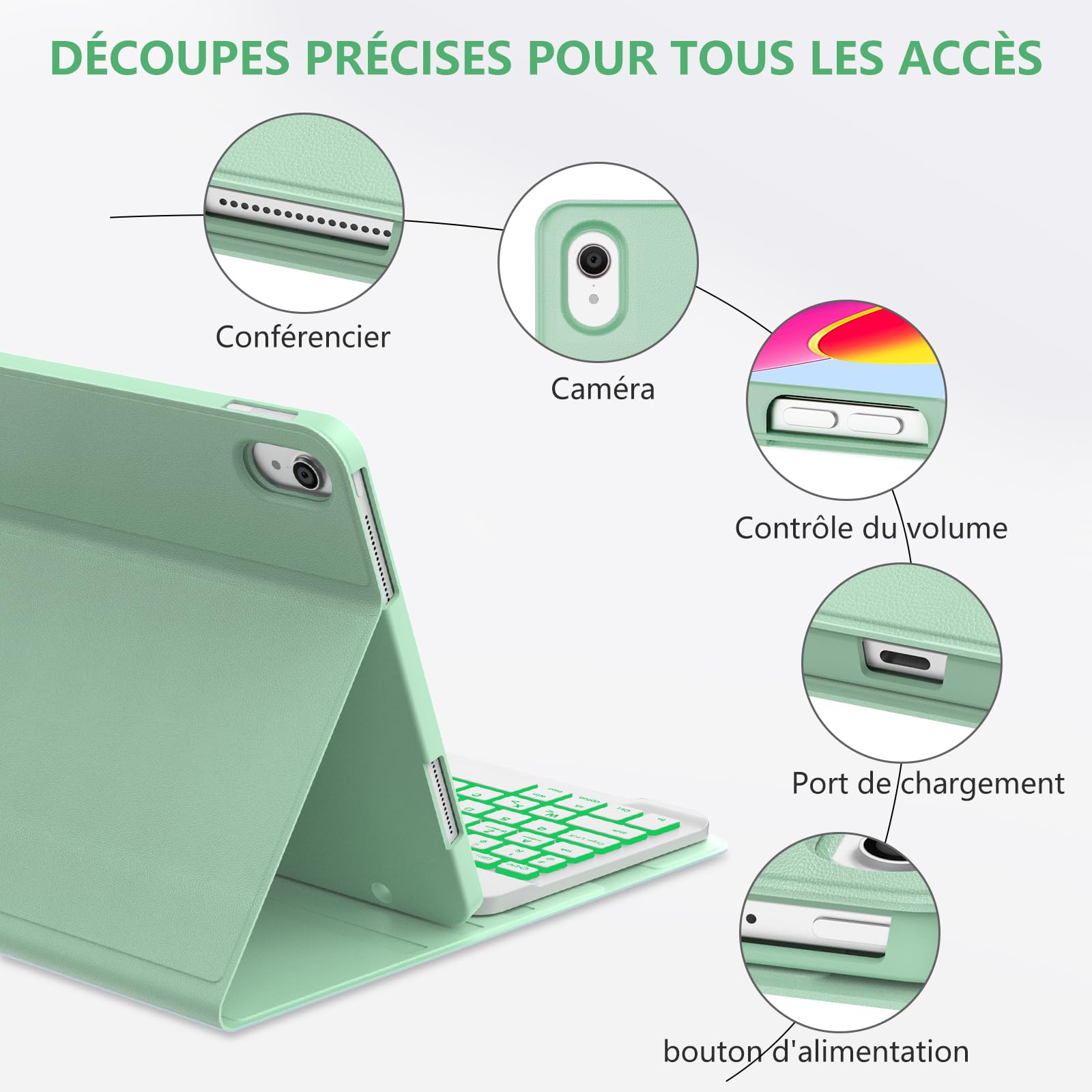 WINCHKING Clavier pour iPad 10 ème - Coque Clavier iPad 10eme Generation, Trackpad Multi-Touch, AZERTY, (Herbe)