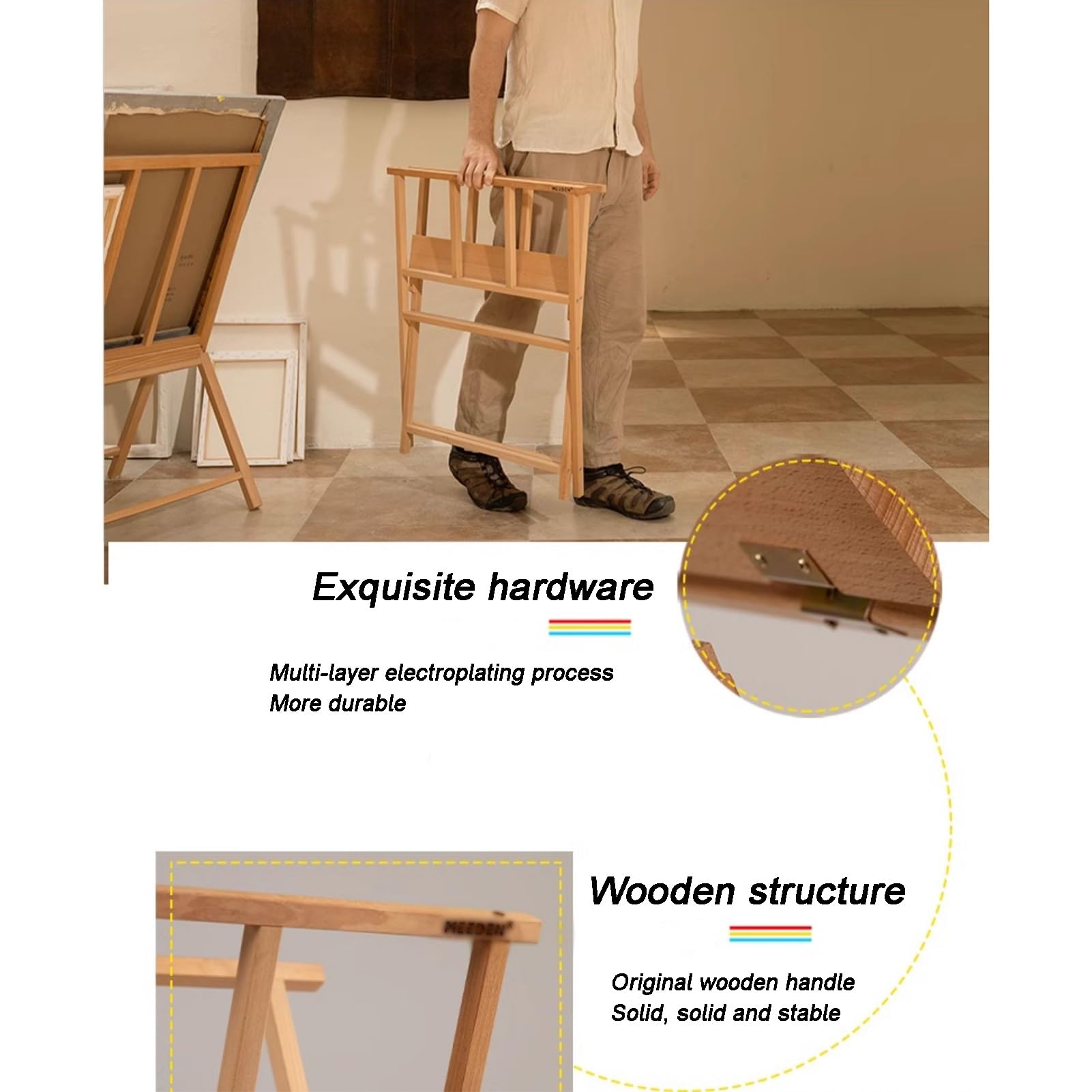 Soporte de madera móvil para almacenamiento de obras de arte y pintura, caballete de estudio ajustable para herramientas de pintura y proyectos de arte para adultos