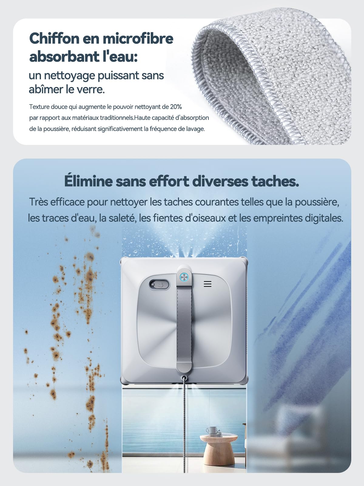 Robot Laveur de Vitre 6e Génération 2026 | Double Rouleau, 4 Brosses d'Angle, 9000Pa, 6 Buses, 110ml, Navigation Intelligente, Fréquence Nettoyage Variable & Protection Antichute,Robot Nettoyeur Vitre