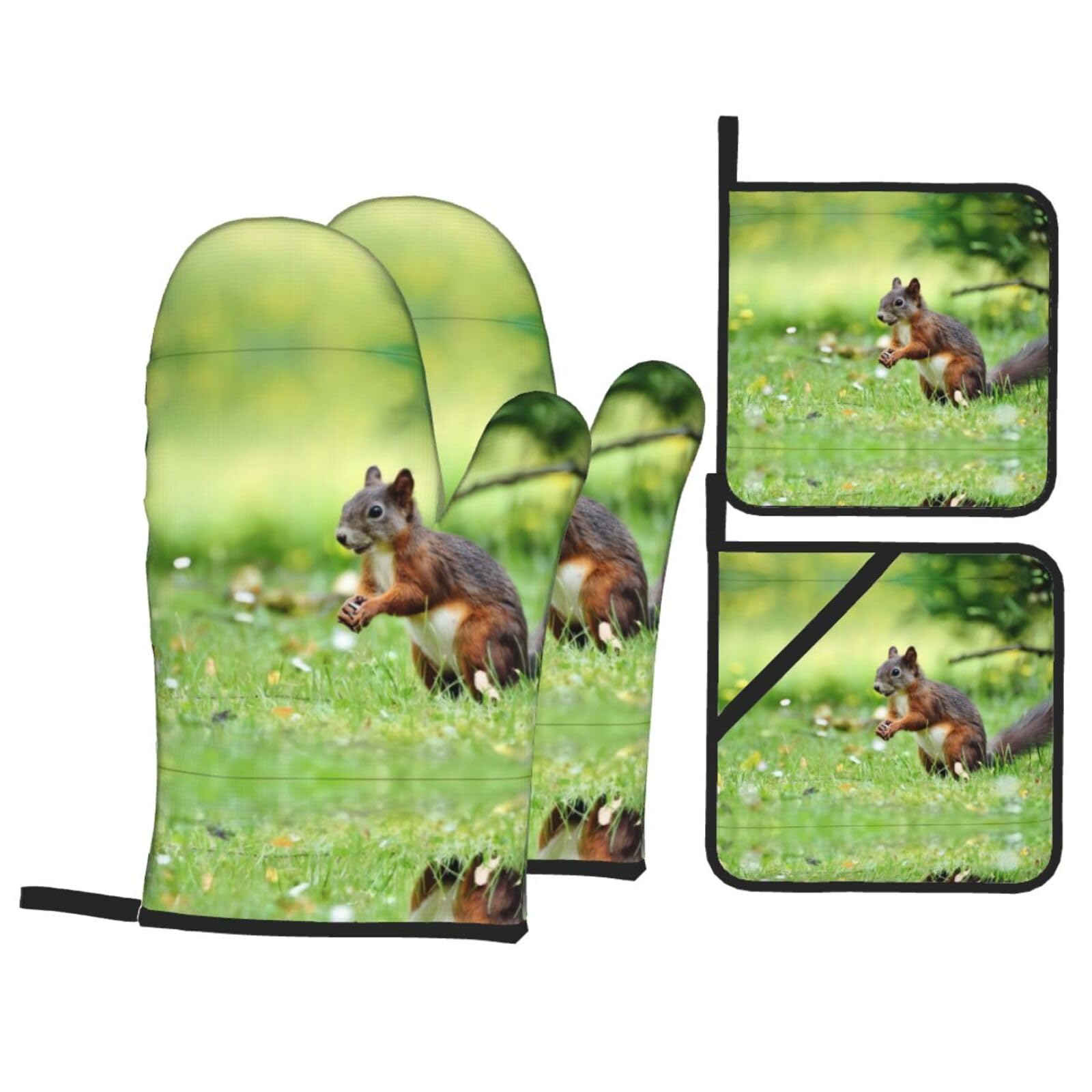 Juego de cocina de ardilla de 4 piezas con estampado de repostería para hornear con seguridad