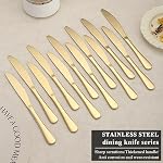 Gold Dinner Knives Set of 12 Pieces, Stainless Steel Titanium Plating Gold Plating Butter Knife, Table Knives for Home, Restaurant, Hotel, Wedding, Events
