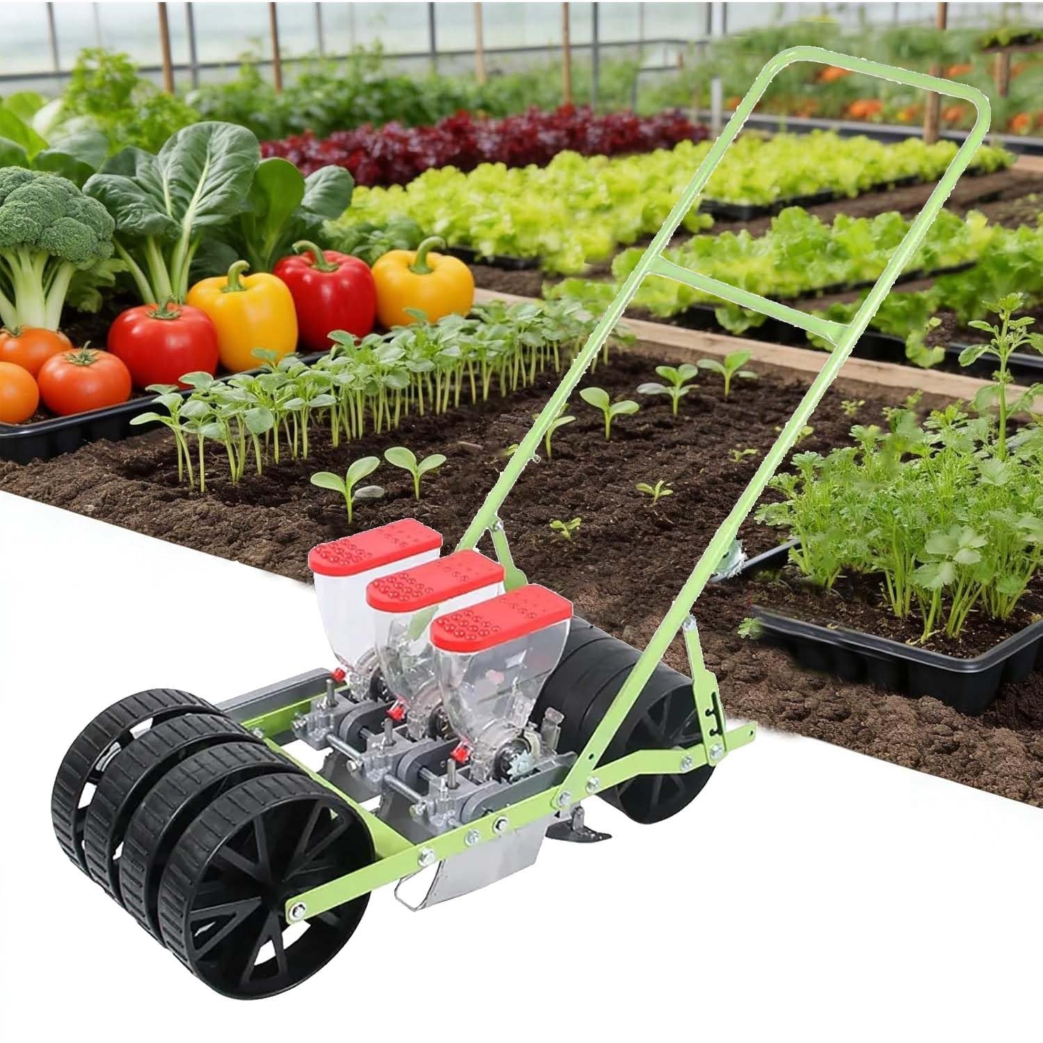 Semoir manuel pour légumes - Jardinière de graines de précision pour coriandre, chou, épinard, céleri - Outil agricole de jardin extérieur pour 1 à 6 rangées