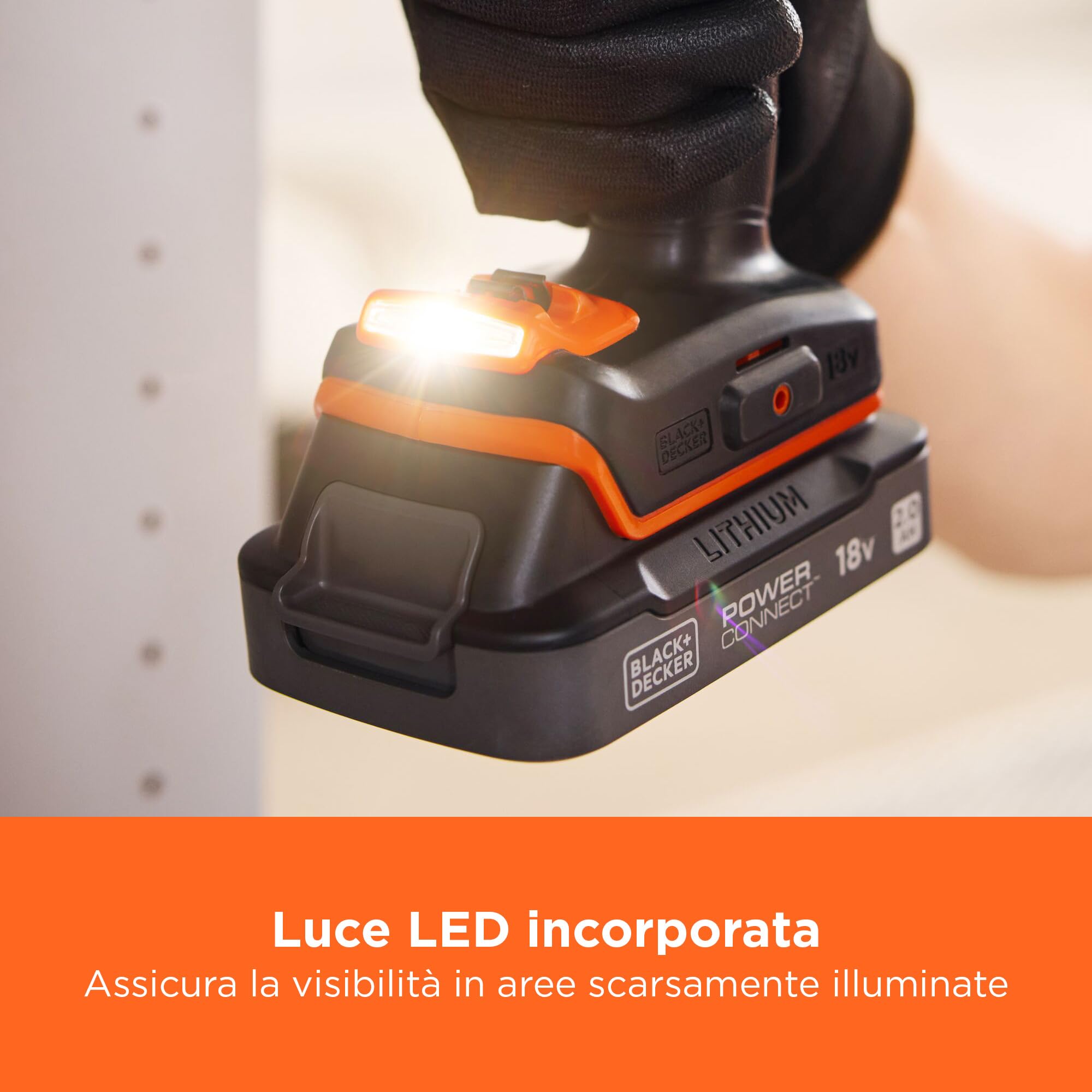 BLACK+DECKER 18V POWERCONNECT Trapano a percussione a batteria, coppia 45Nm, 2 marce, luce LED, mandrino senza chiave, senza batteria o caricatore, BCD383XN-XJ