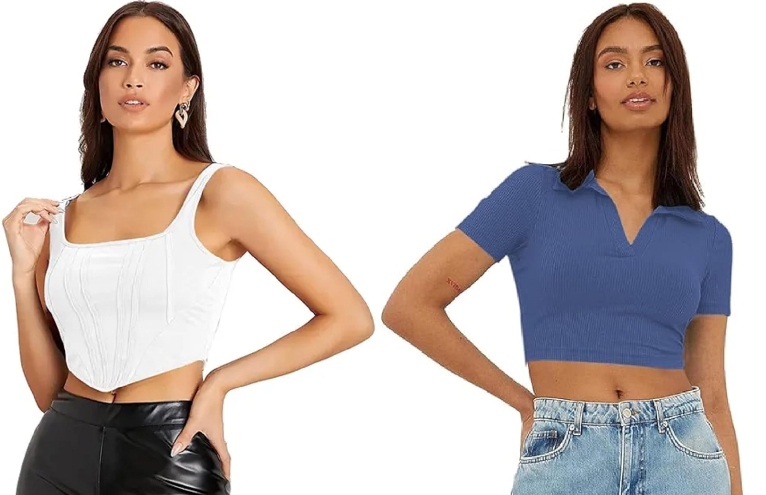 Women's Solid Slim Fit Crop Tops (HFI+PRNTX WHT+T-SHRT+CRP+TP+BLU+32_White & Blue-image-24