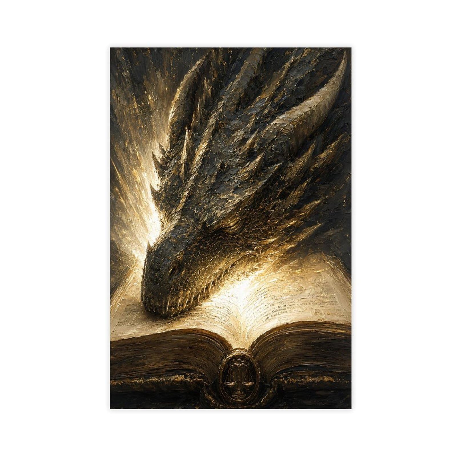 H3b8u2y5 Unframe-Style-10 Dragon Head Over Book Canvas Wall Art, Surrealist Studio