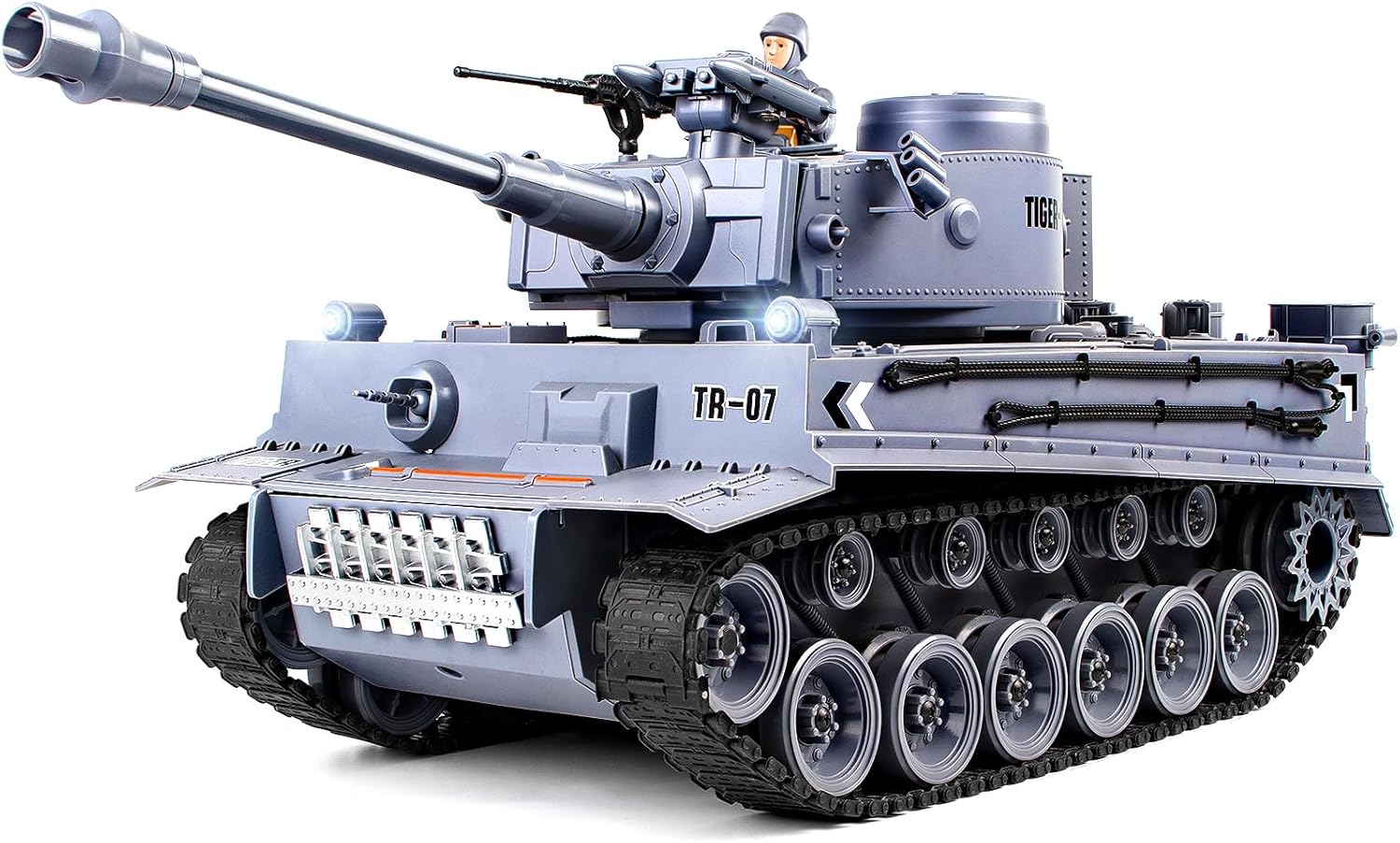 1/18 Remote Control Tank, German Tiger - Gray RC Tank Thats Shoots BBS, 60 Minute Playing Time, Smoke, Sound, LED Lights, Excellent Gift for Kids and Adults