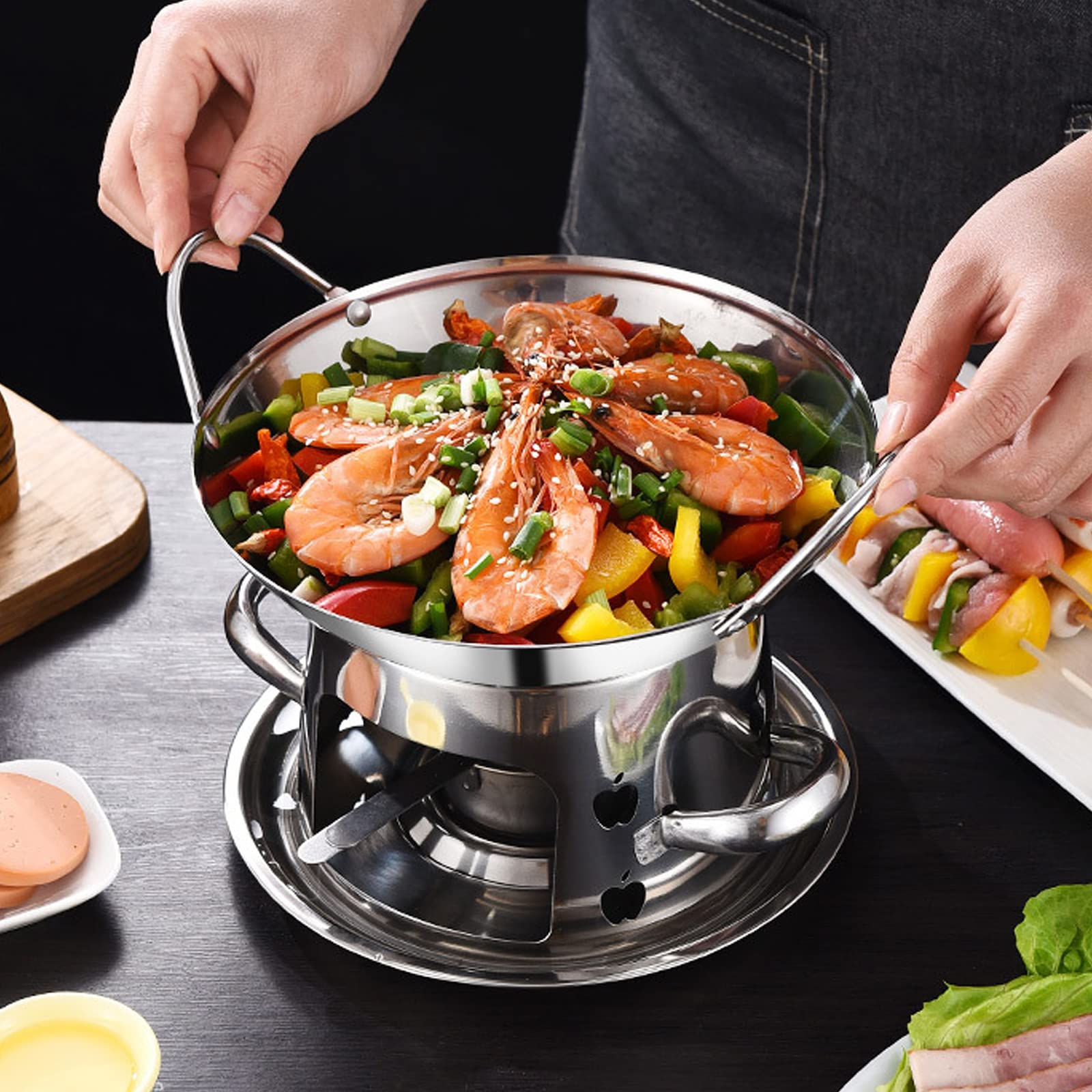 Spirituskocher Für Innenraum, Campingkocher Mit 26cm Topf, Mini Kleiner Hotpot-alkoholkocher, Edelstahl Spirituskocher Innenraum Mit Topf Campingkocher, Für Hot Pot Grillen