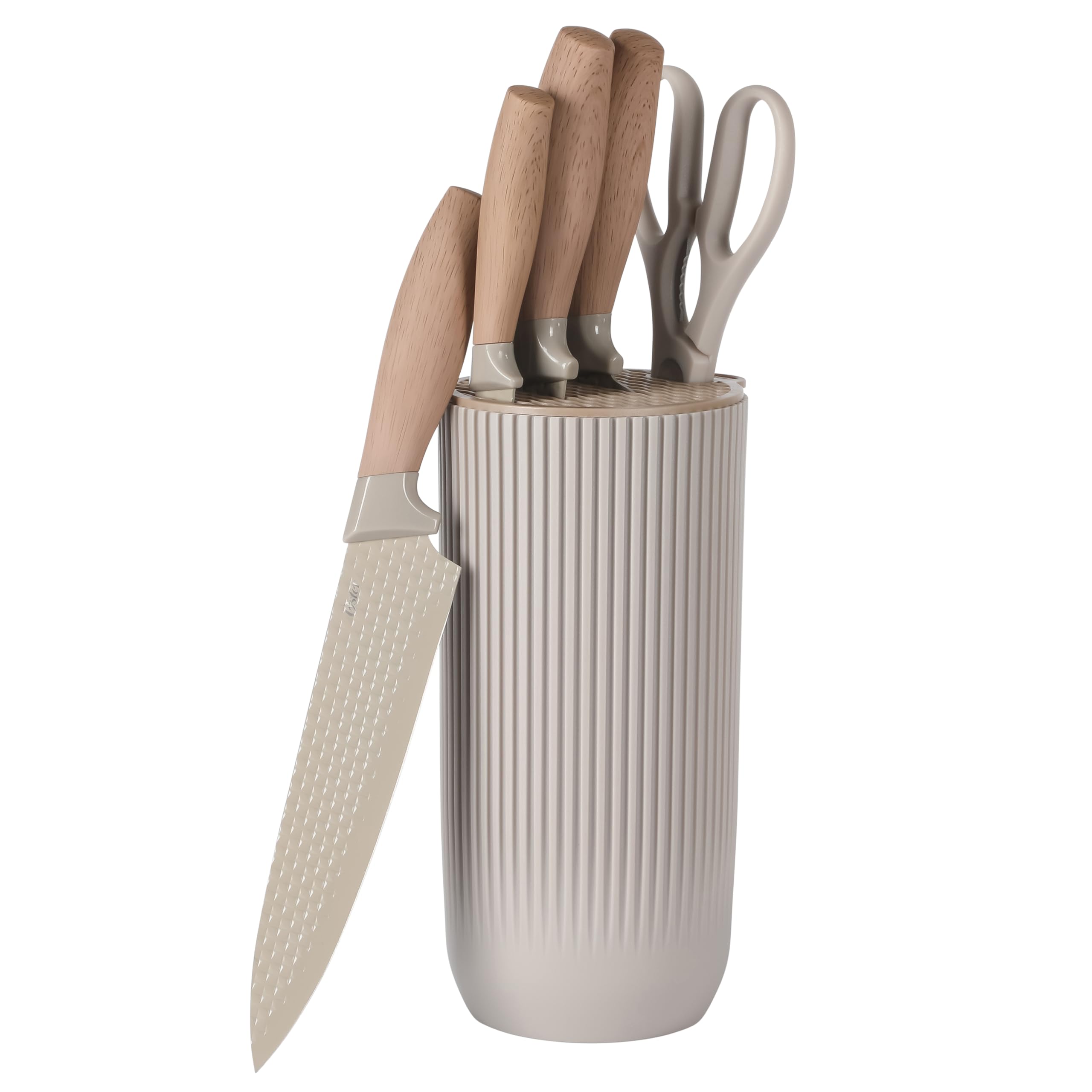 Oster Gunderson 6-Piece Kitchen Knife Block Set Stainless Steel Kitchen Knife Set With Sharp Blades and Wooden Block